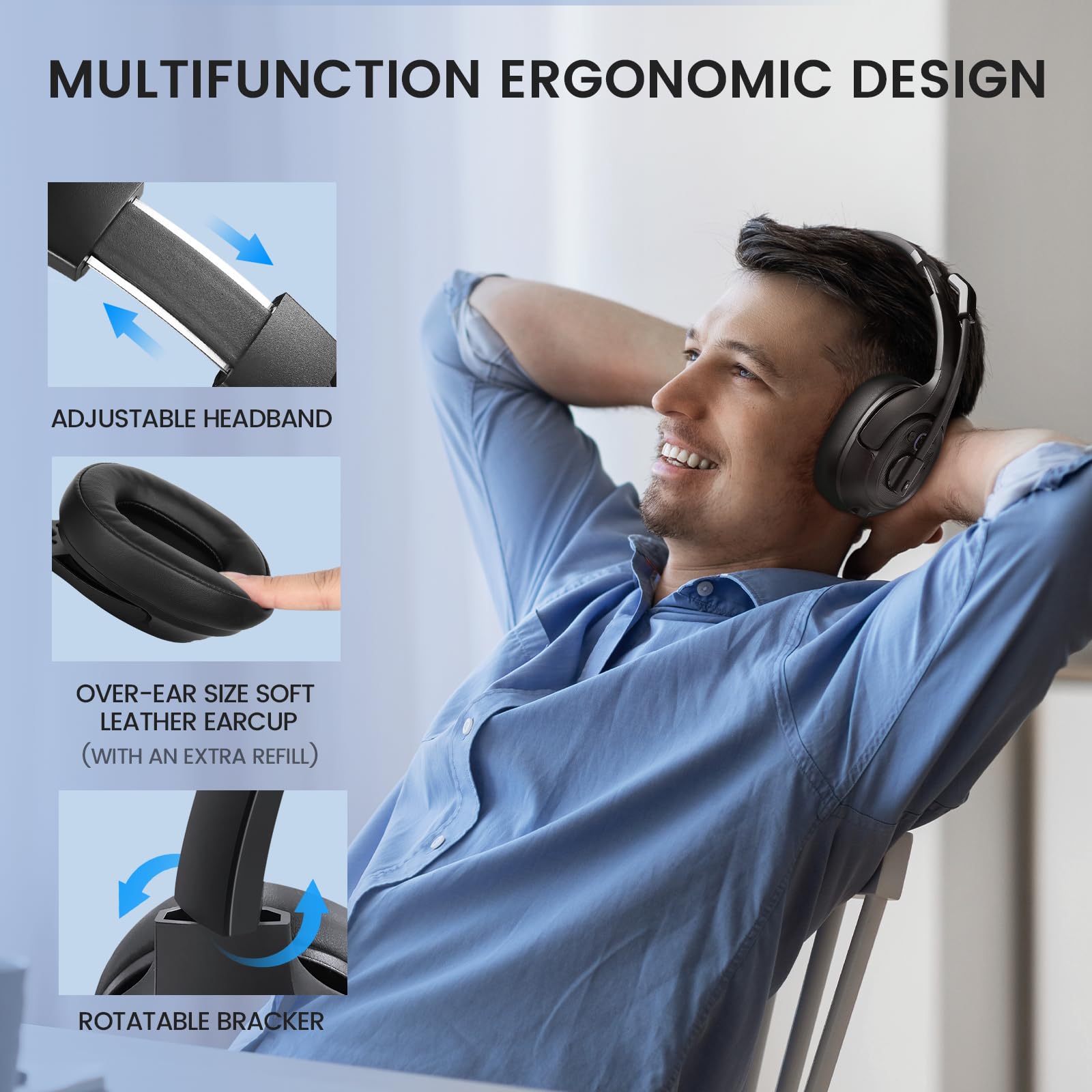 EKSA Bluetooth Trucker Headset - Wireless Headset with Noise Cancelling Mic & USB Dongle, 99ft Range, Volume Control, Single Ear Headphone for PC/Mac/Phone - Perfect for Truck Drivers, Call Centers & Online Gaming