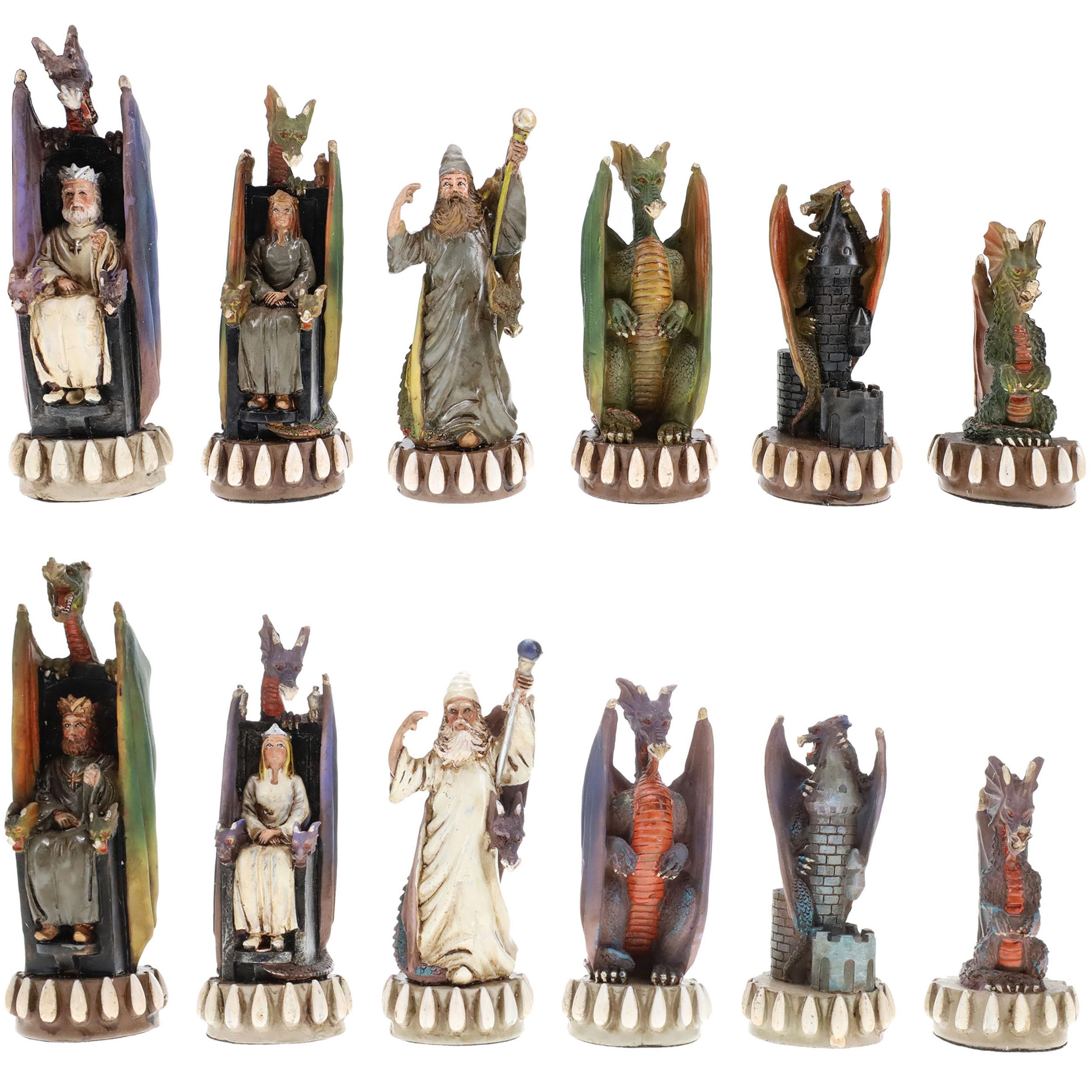 WE Games Dragon Figures Chess Set - Hand Painted Polystone Chess Pieces Only - Luxury Fantasy Chess Game for Adults - Perfect for D&D, Game Nights & Collector's Display