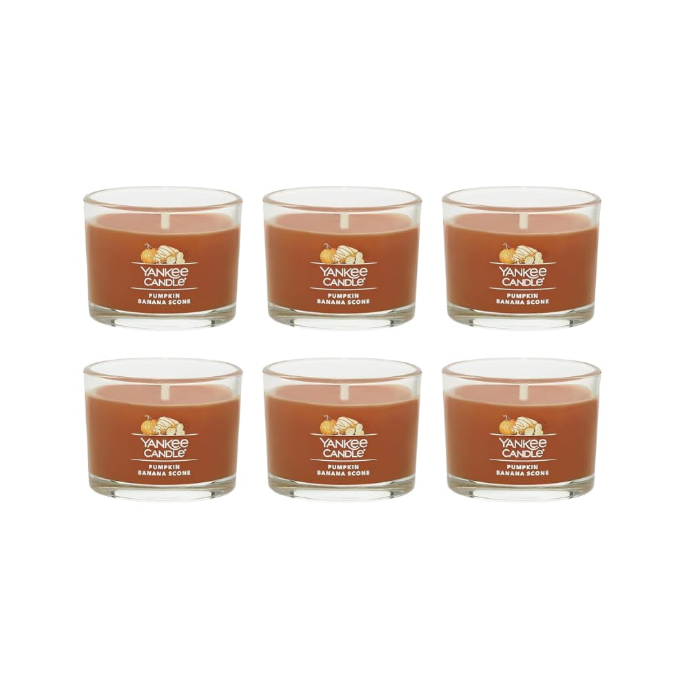 Yankee Candle Signature Votive Mini Candle Jar - Pumpkin Banana Scone Scented Soy Wax Candle with Natural Fiber Wick, 1.3oz Glass Jar (Pack of 6) | Home Decor, Gift Idea, Relaxation & Aromatherapy