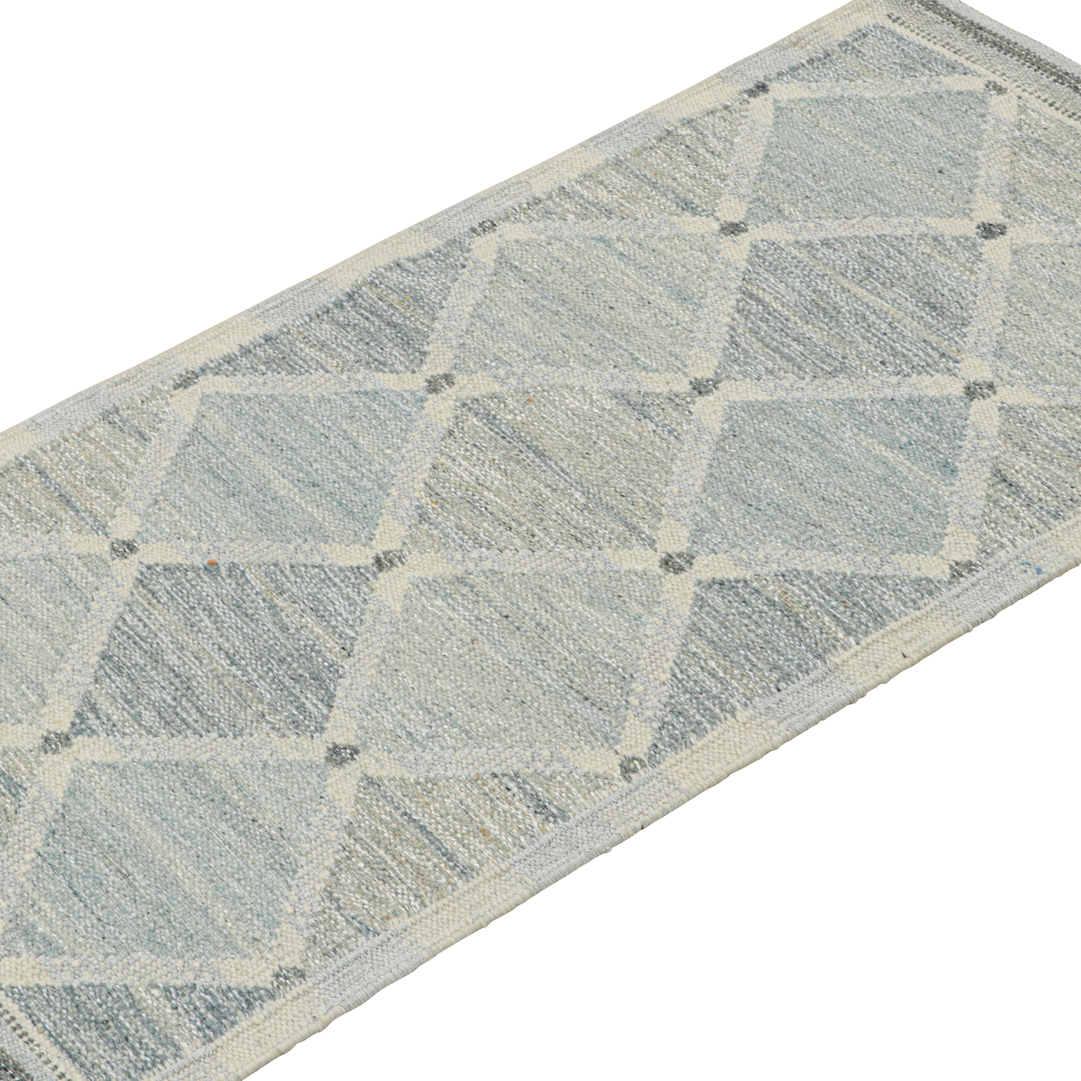 Blue Swedish Flatweave Wool Rug 3'2 x 6' - Handmade Scandinavian Design for Living Room, Bedroom & Office Decor