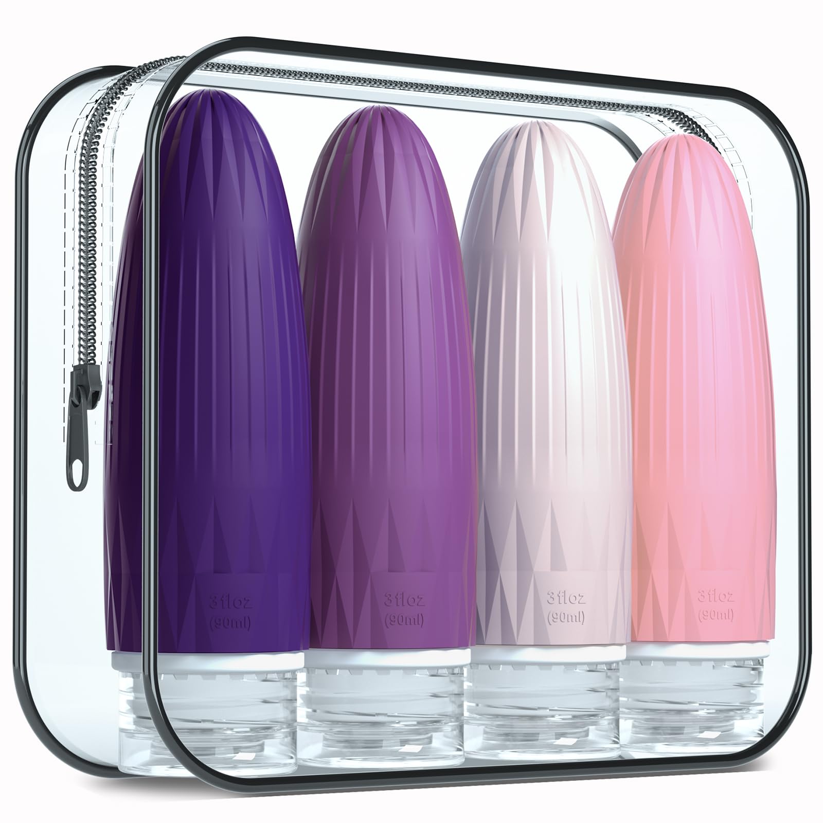Gemice 4-Pack TSA Approved 3oz Leak-Proof Silicone Travel Bottles for Shampoo, Body Lotion & Toiletries | Refillable Squeezable Containers for Air Travel, Gym, Camping & Vacation Essentials