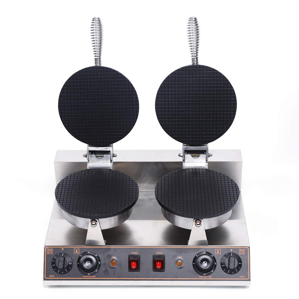 Commercial Waffle Maker - Nonstick Electric Mini Waffle Iron for Ice Cream Cones & Belgian Waffles, Dual Heating Plates with Adjustable Temperature (50-300°C) & Timer, 1200W - Perfect for Breakfast, Desserts & Cafes