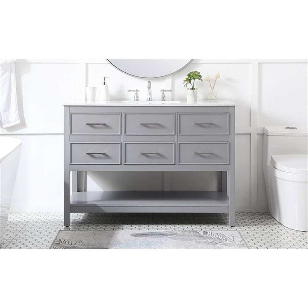 48 Inch Modern Gray Bathroom Vanity with Aluminum Alloy Frame & MDF Top - Elegant Single Sink Cabinet for Small Bathrooms, Powder Rooms & Master Baths