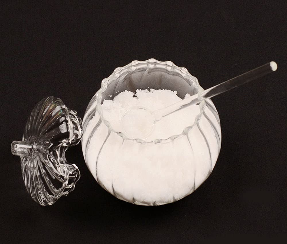 Clear Glass Striped Sugar Bowl with Lid and Spoon - Perfect for Coffee, Tea, and Kitchen Seasoning Storage