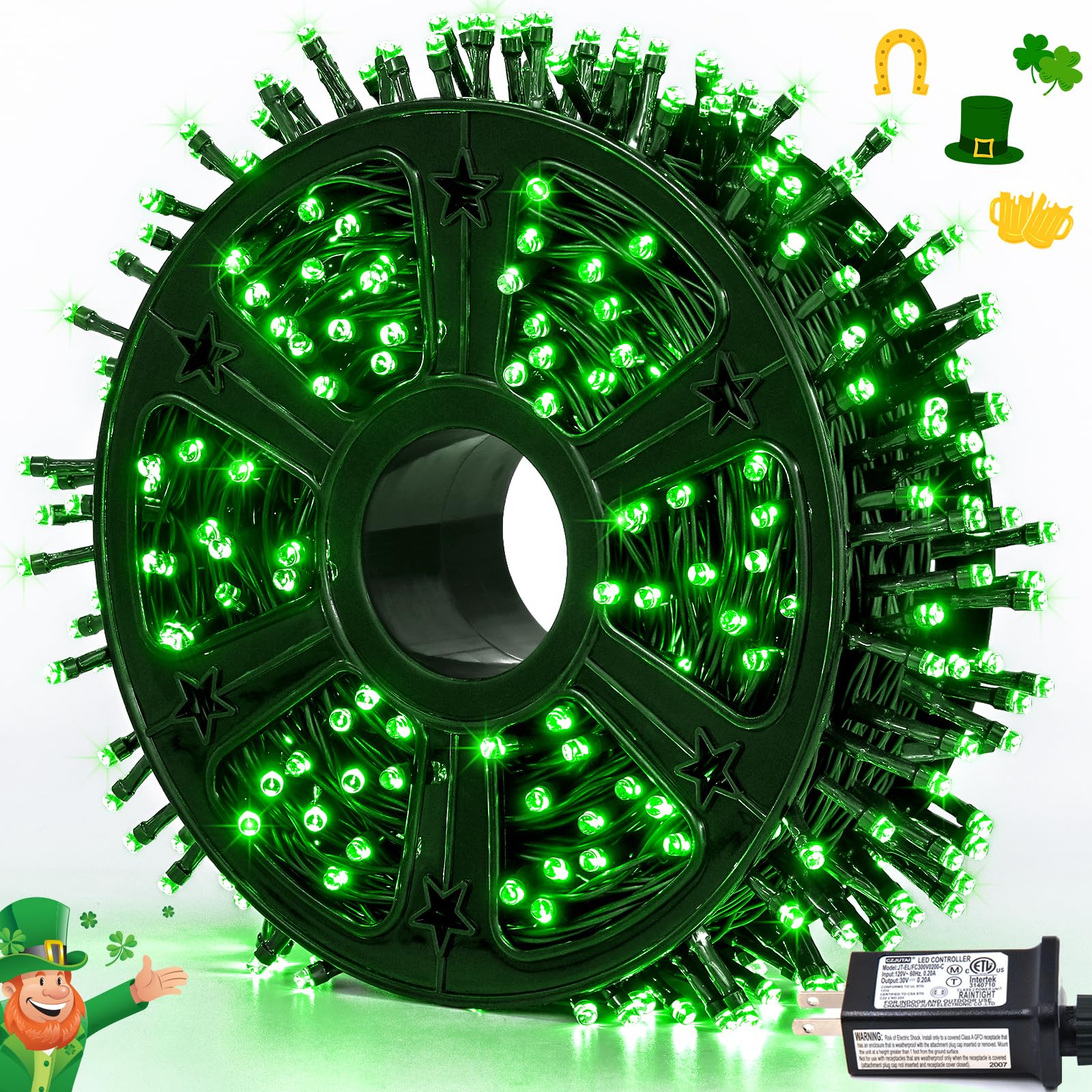 JMEXSUSS 500 LED Green String Lights - 8 Lighting Modes, 173ft Outdoor Christmas Lights for Holiday Decor - Perfect for Christmas Party, St. Patrick's Day, Garden, Patio, and Indoor Decorations
