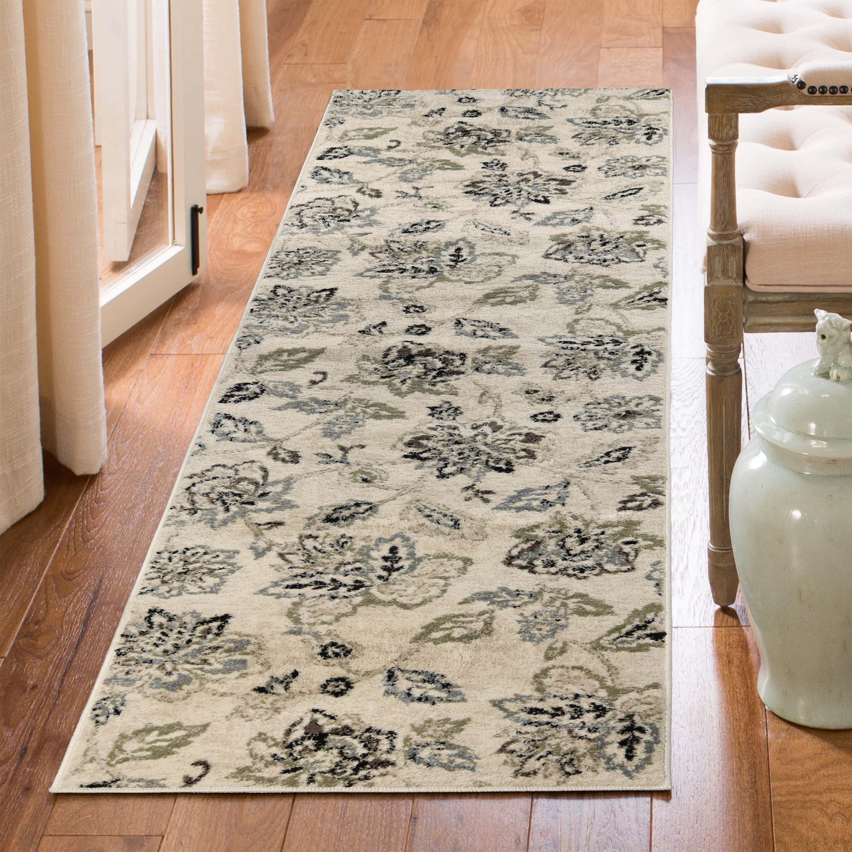 Jacobean Floral Modern Farmhouse Indoor Area Rugs & Runner Rugs - Soft Non-Slip Living Room Bedroom Decor for Cozy Home