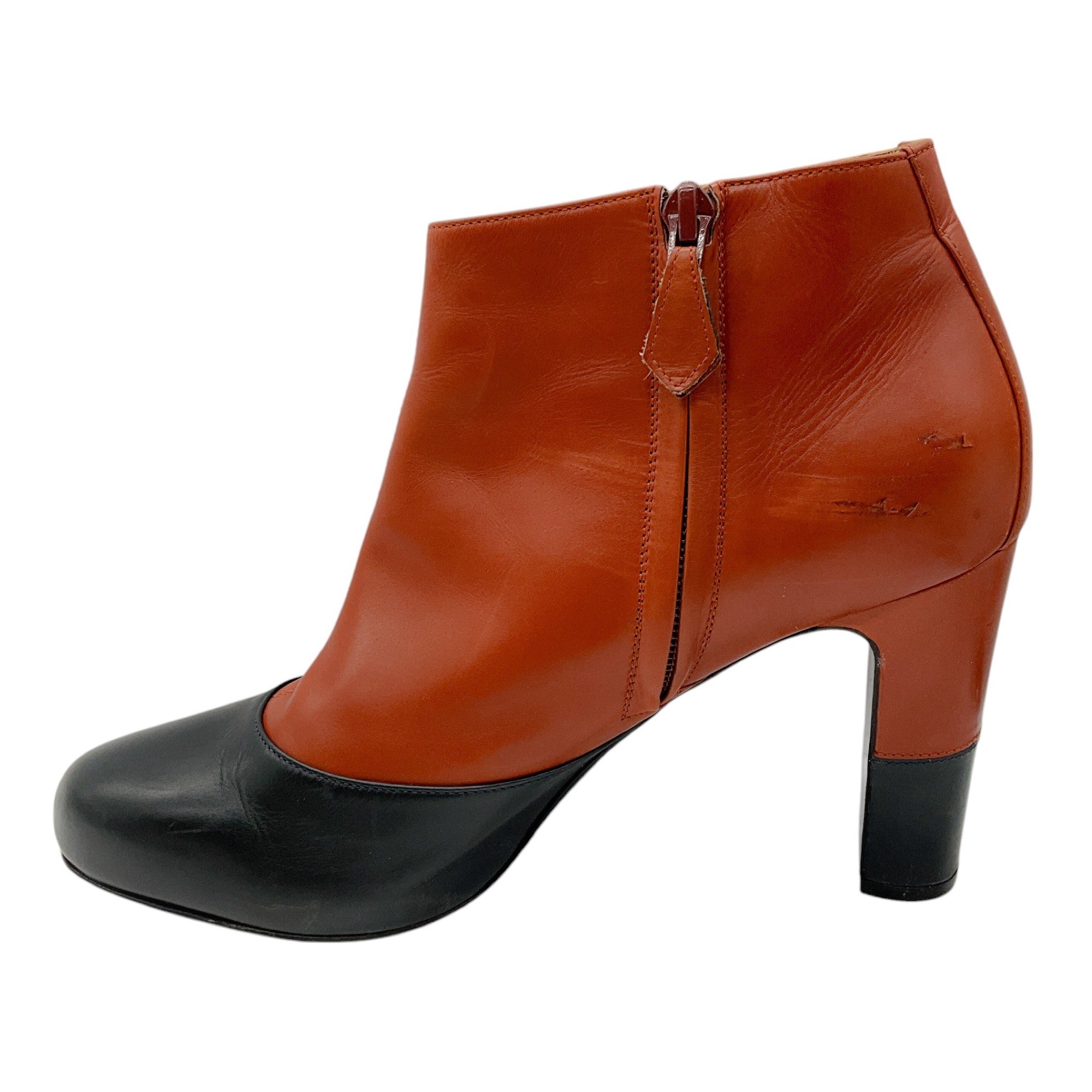 Hermes Brown & Black Two-Tone Round Toe Leather Ankle Boots - Stylish Women's Fashion Booties for Office, Party & Everyday Wear
