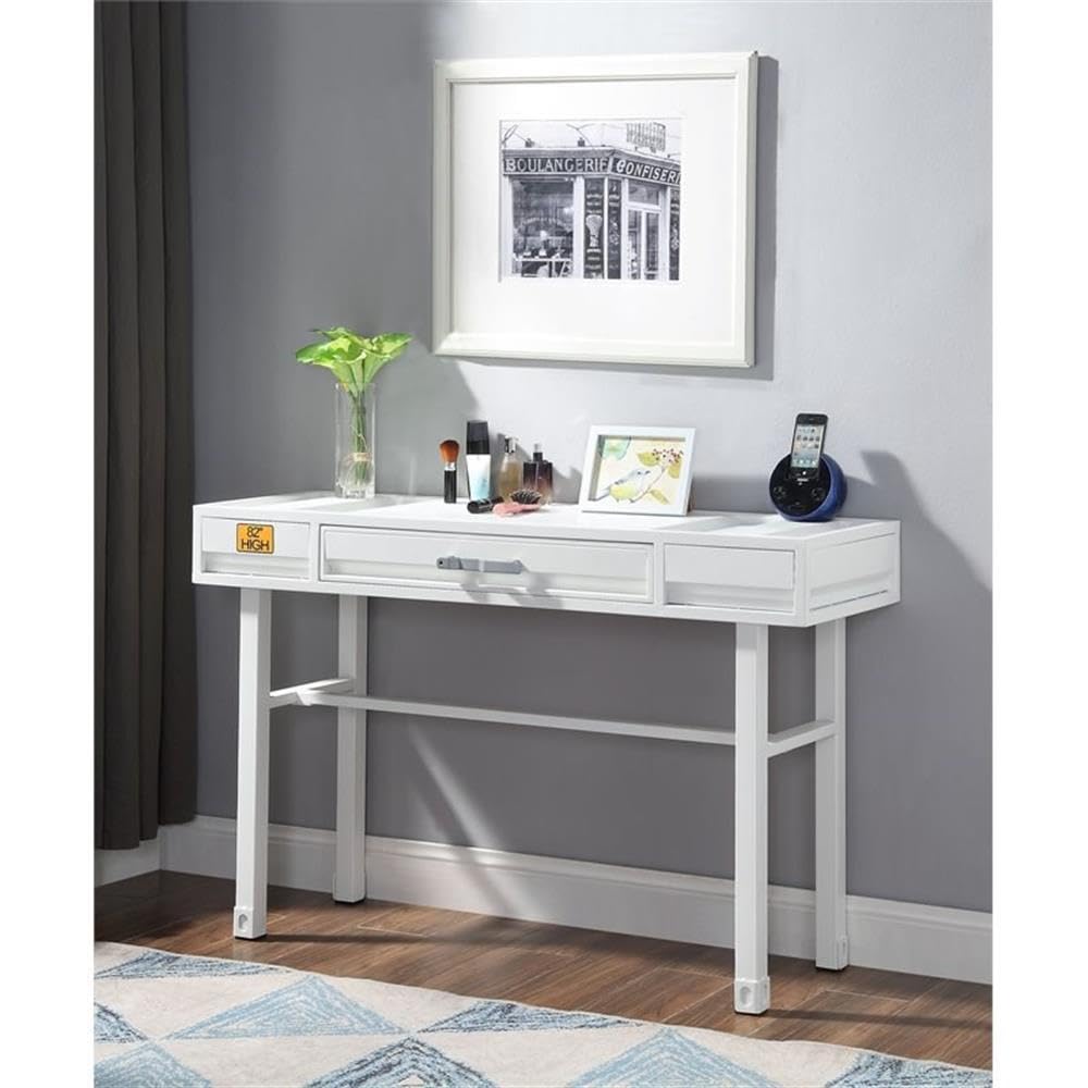 Acme White Cargo Vanity Desk with Mirror - Perfect for Bedroom Makeup & Dressing Table, Home Office, and Small Space Organization