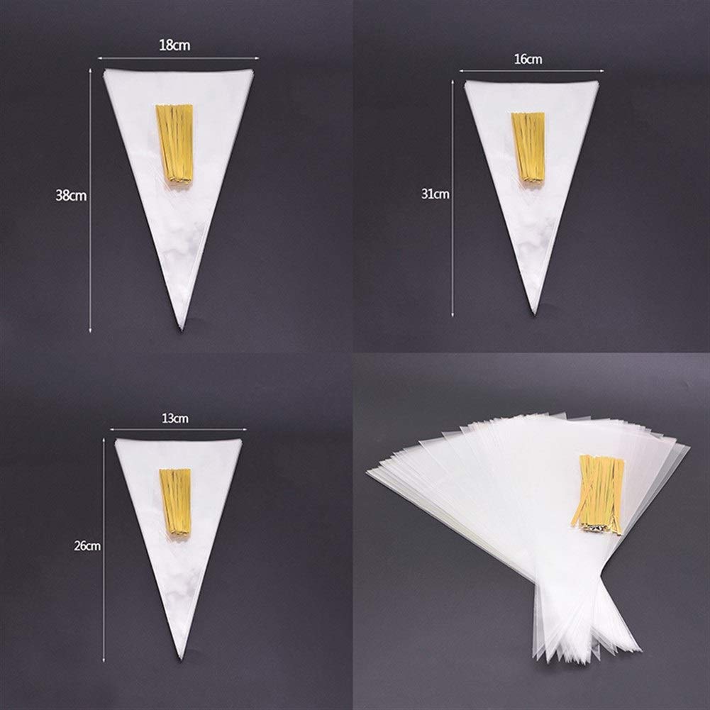 50pcs Transparent Cone Shaped Popcorn Bags - 3 Sizes Candy Gift Bags for Christmas, Birthday Parties & Movie Nights (18x37cm Bulk Pack) | Perfect for Concessions, Party Favors & Holiday Treat Packaging