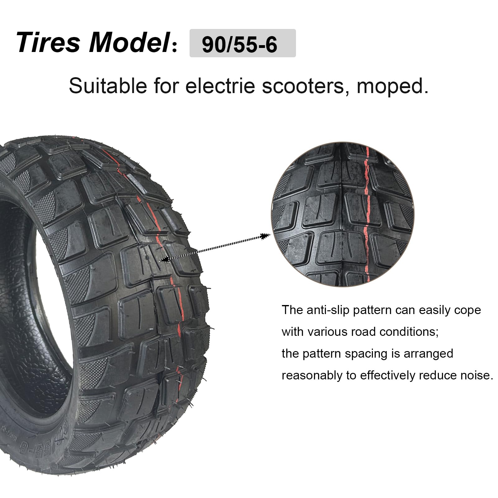 10 Inch 90/55-6 Tubeless Tires for Electric Scooters - Thickened Anti-Skid Design for Enhanced Safety | Perfect for Commuting, Urban Travel & Off-Road Adventures