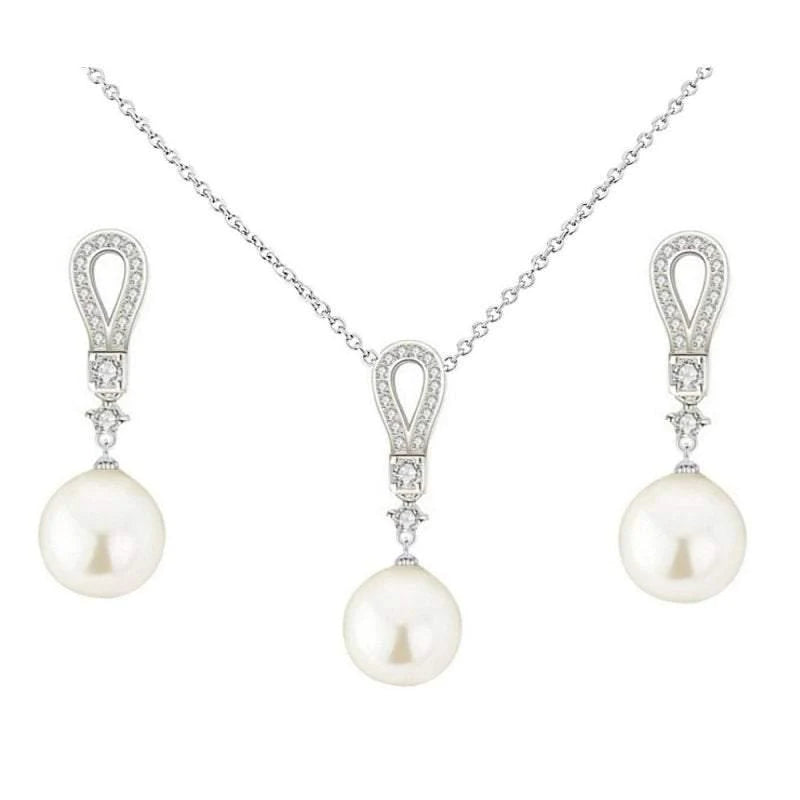 Elegant Bridal Pearl Drop Wedding Jewelry Set 1461 - Perfect for Brides, Bridesmaids, and Formal Occasions