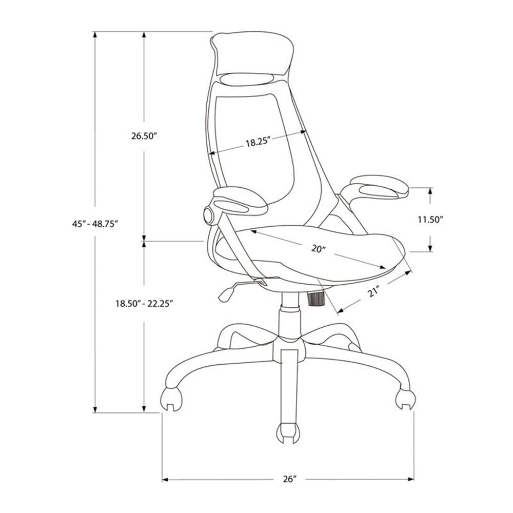 Monarch Specialties I 7276 Ergonomic Office Chair - Adjustable Height Swivel Chair with Armrests, Black Fabric & Metal Frame for Computer Desk - Perfect for Home Office, Gaming & Workspace