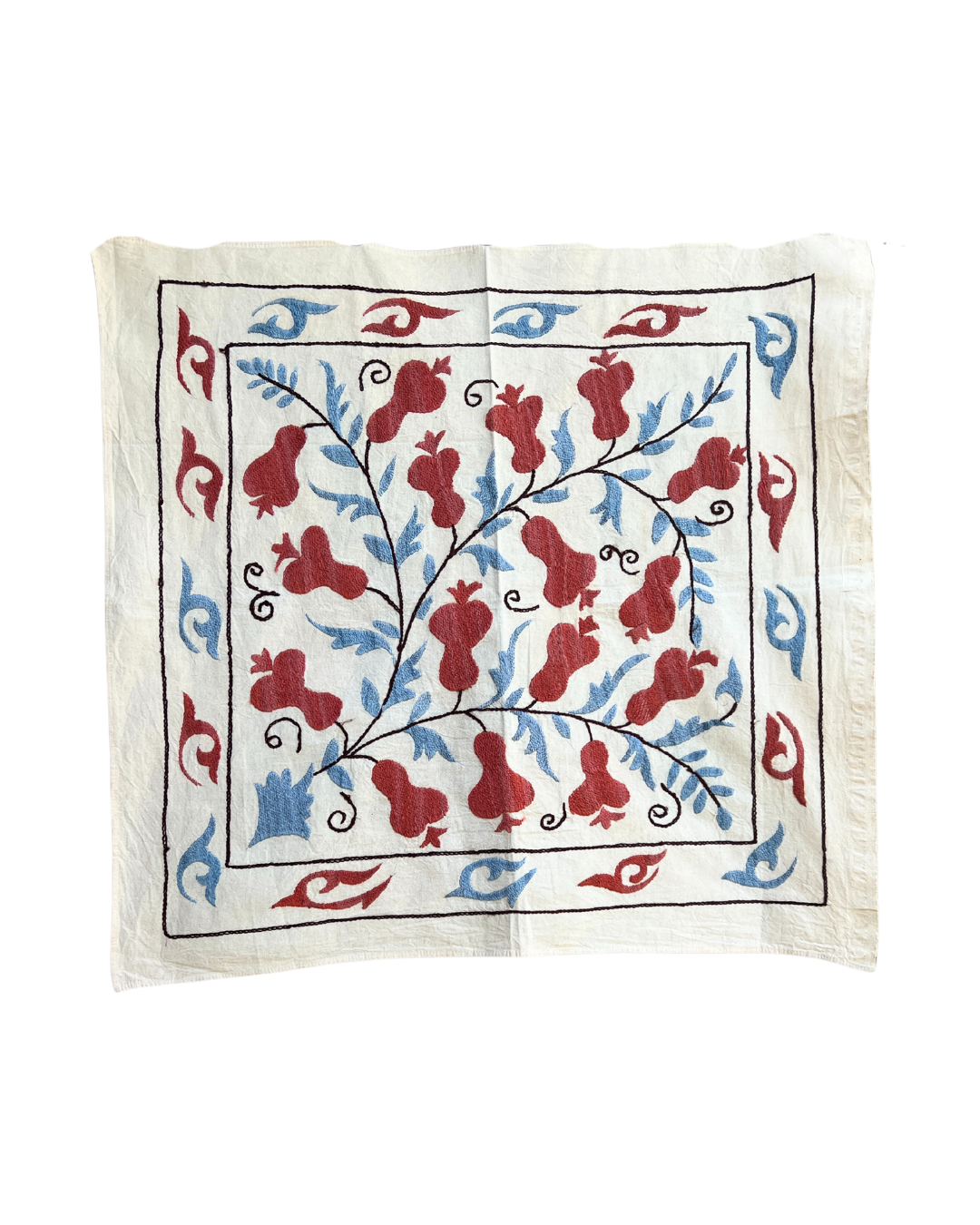 Handmade Small Suzani 070 - Traditional Embroidered Cotton Pillow Cover - Perfect for Boho Home Decor, Throw Pillow, Sofa & Bedroom Accent