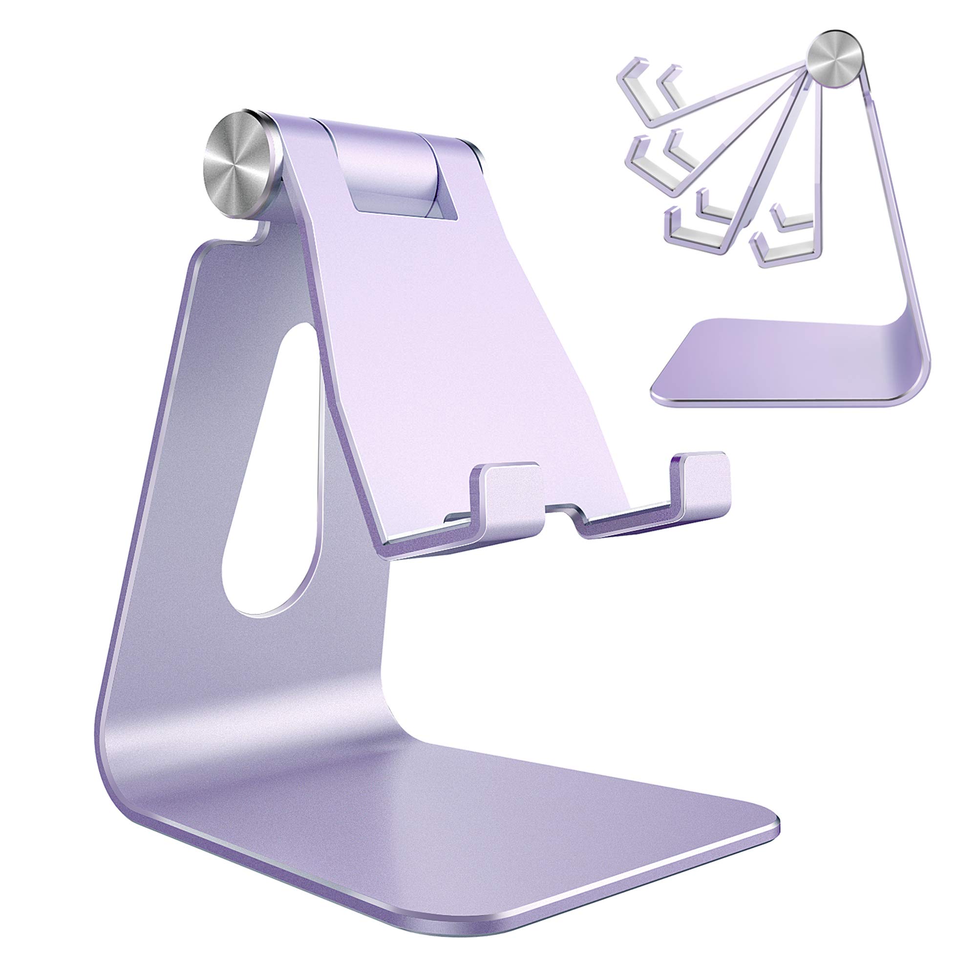 CreaDream Adjustable Aluminum Phone Stand Holder - Universal Dock & Cradle for iPhone 13 12 11 Pro Max & All Smartphones - Desktop Charging Stand Accessories (Purple) - Perfect for Home Office, Bedside & Travel Use