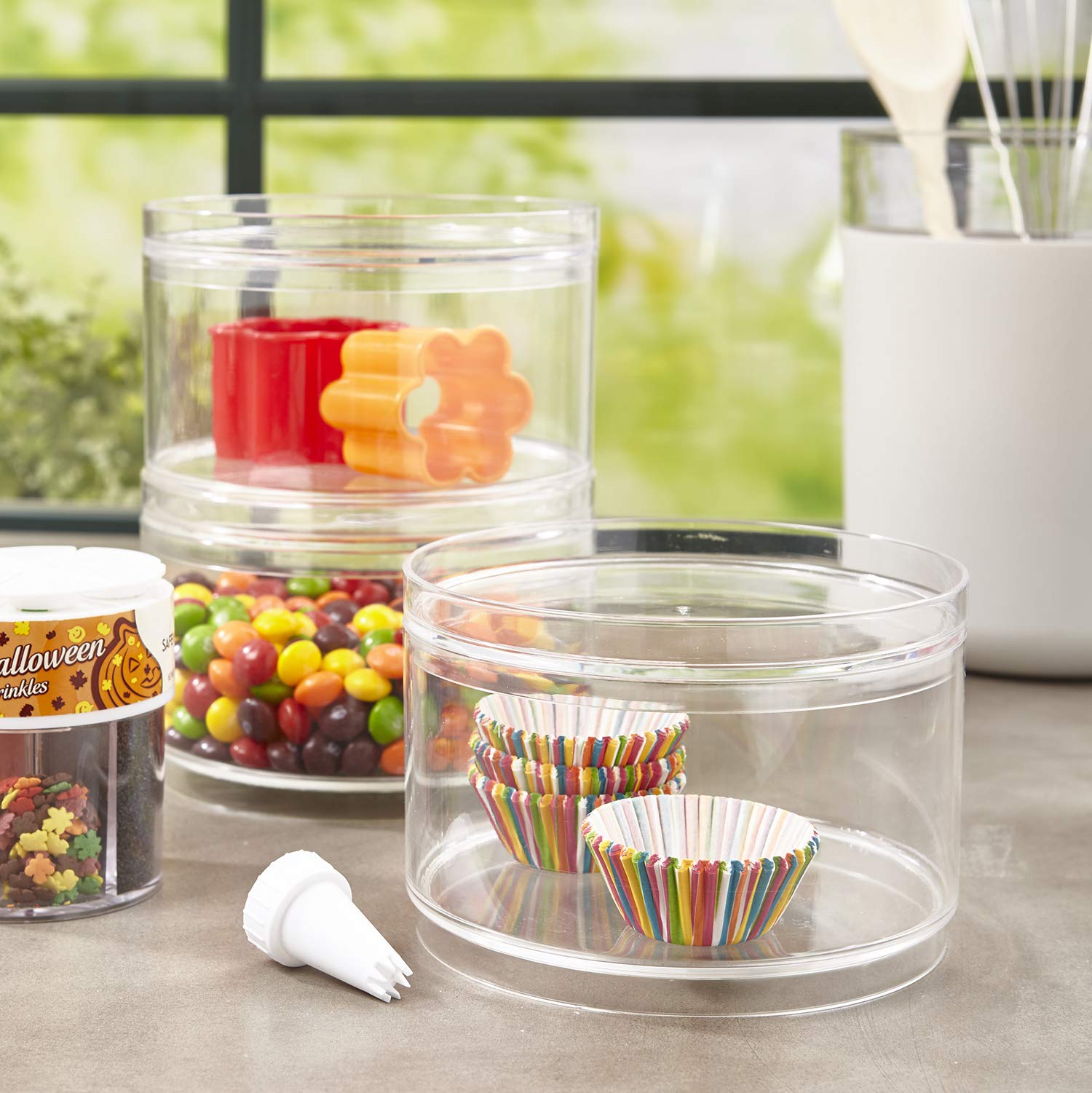 STORi Bella 3-Piece Stackable Clear Plastic Storage Containers with Lids | Round Vanity Organizer for Hair Accessories, Makeup & Beauty Supplies | Bathroom Countertop & Dresser Organization | Made in USA