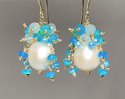Stunning Aqua Gemstone Pearl Cluster Earrings with Opals - Elegant Jewelry for Women, Perfect for Weddings, Parties & Special Occasions