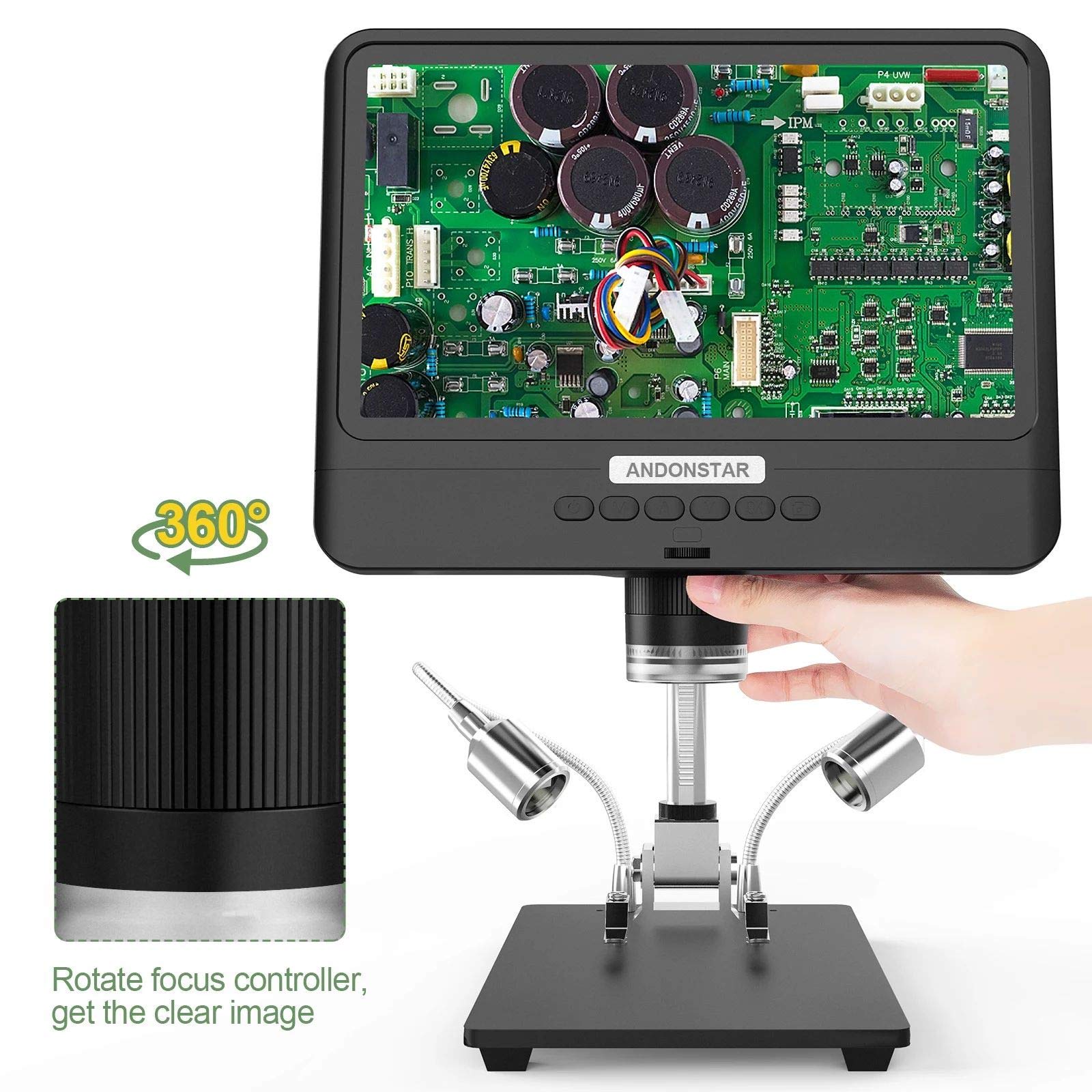 8.5 Inch LCD Digital Microscope with 5X-1200X Magnification, 1280x800 HD Resolution & Adjustable 1080P - AD208S Soldering Microscope with Dual LED Lights for Electronics Repair, Jewelry Inspection, and Coin Collecting