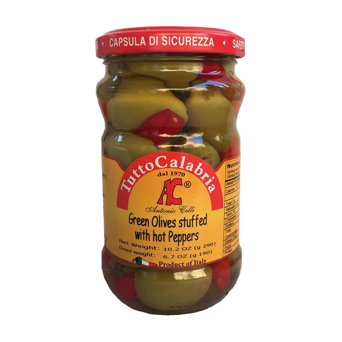 Piccoliva Green Olives Stuffed with Peppers | Premium Italian Imported Olives | Perfect for Charcuterie Boards, Salads & Antipasto Platters