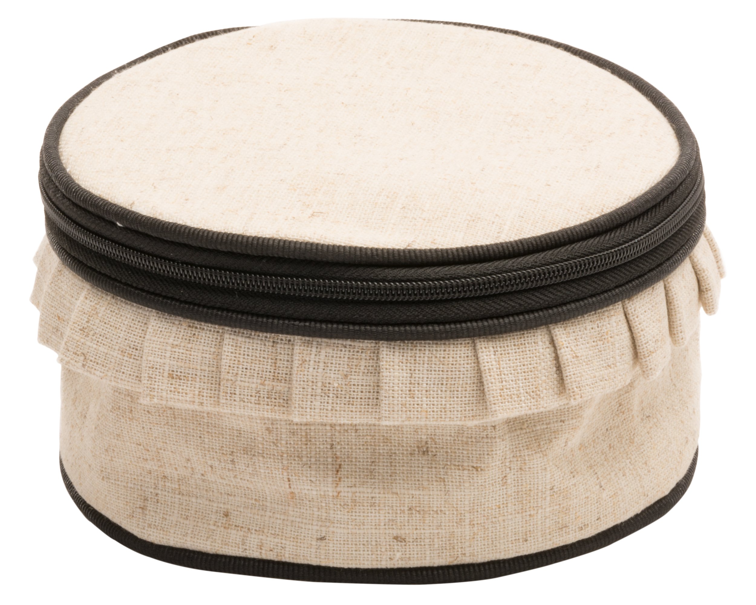 Round Linen Jewelry Organizer Box with Black Moire Trim - MainStreet Collection | Perfect for Travel, Gift Giving & Jewelry Storage