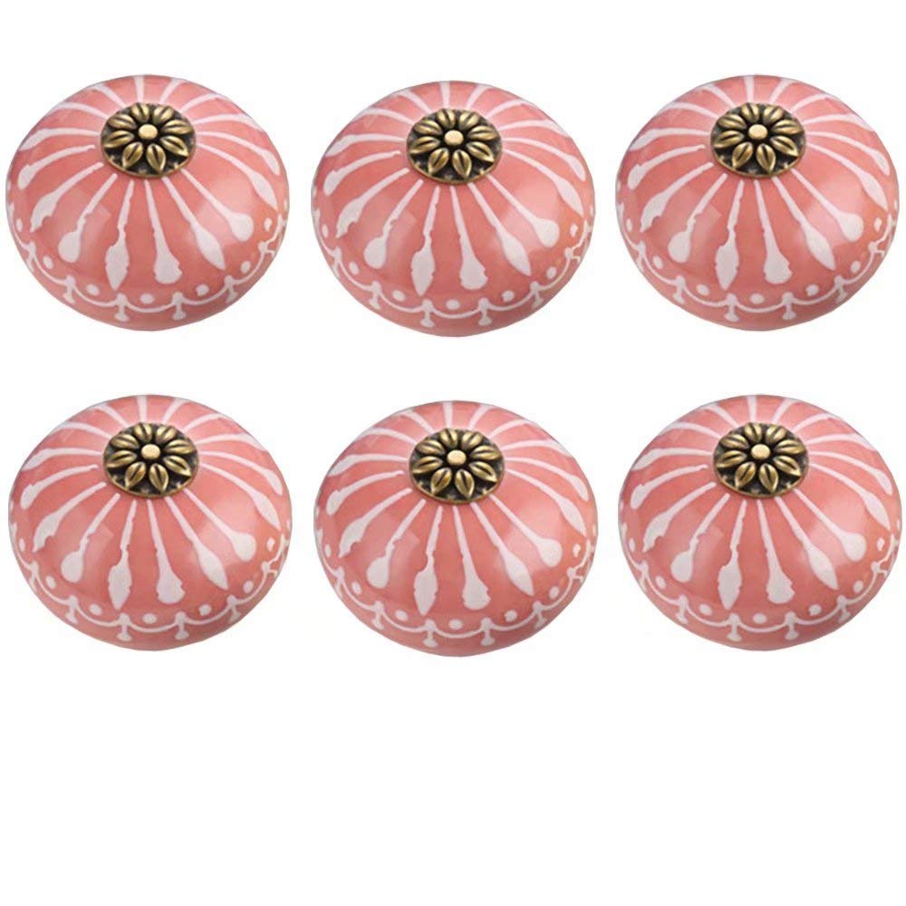 6-Pack Pink Ceramic Cabinet Knobs - Round Drawer Pulls for Cupboard, Dresser & Furniture (Perfect for Kitchen, Bathroom & DIY Home Decor)