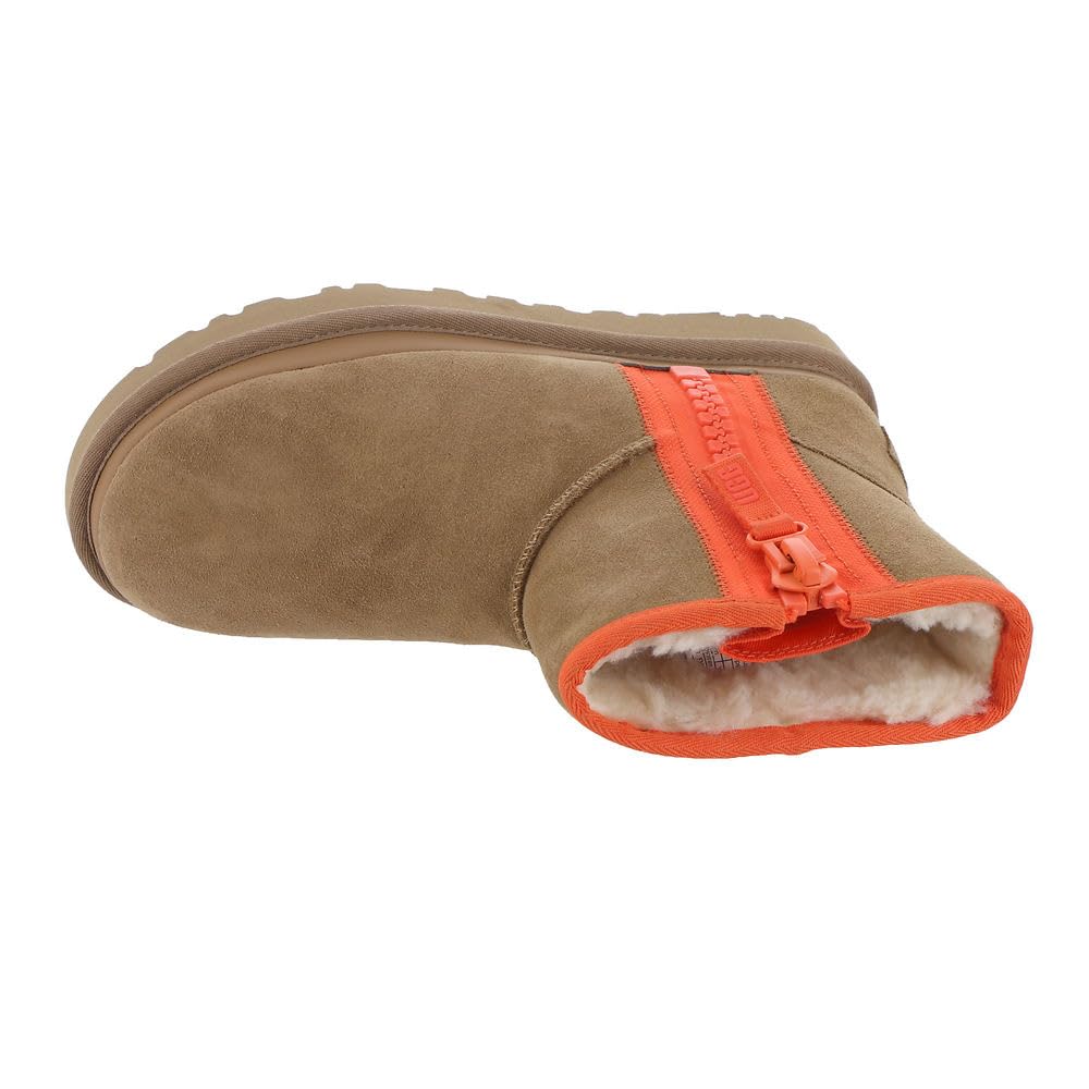 UGG Women's Classic Mini Zipper Tape Logo Boot - Waterproof Winter Snow Boots for Women, Comfortable & Warm Short Booties with Zipper Closure | Perfect for Cold Weather, Snow Days & Casual Outfits