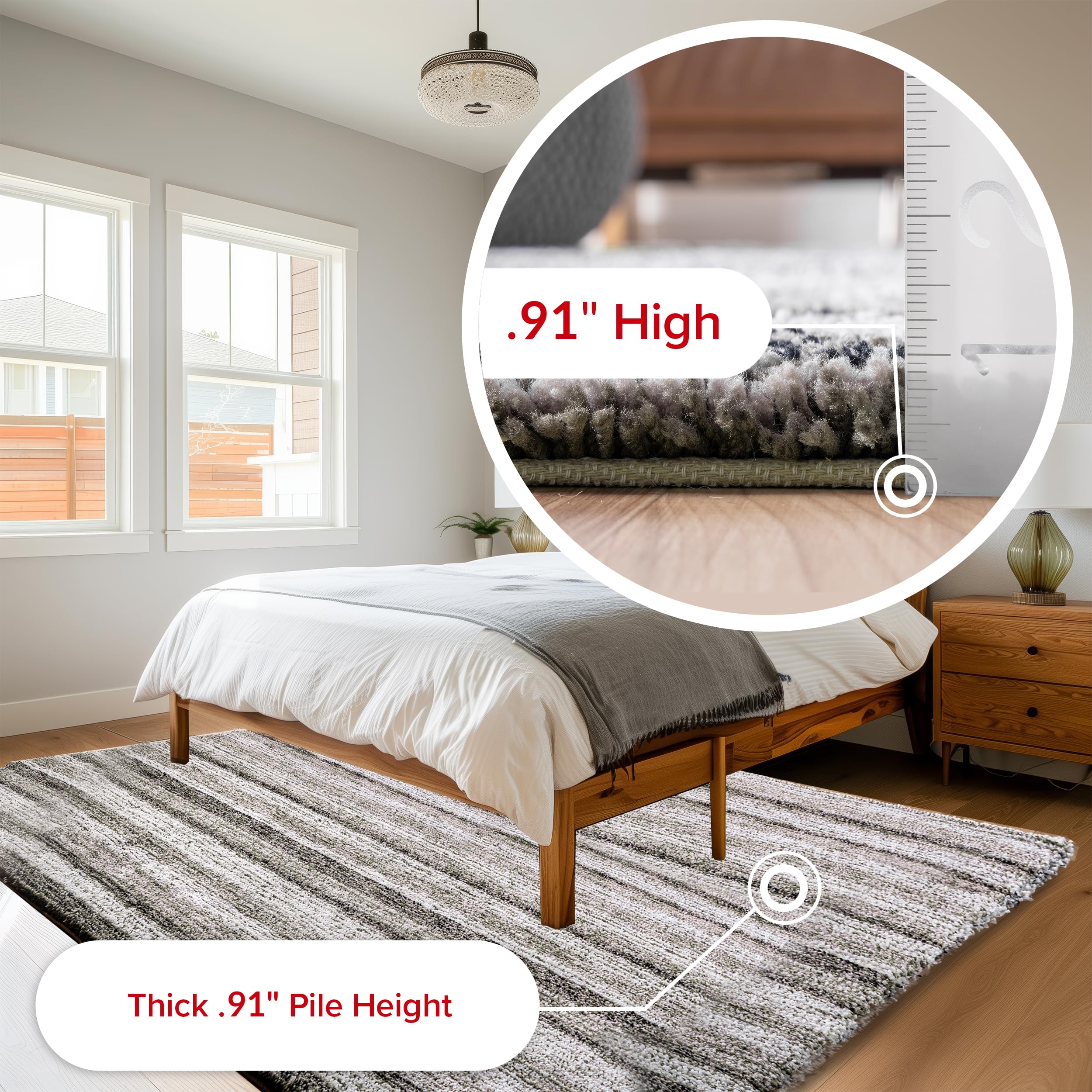 nuLOOM Drey Striped Shag Area Rug - 8'x8' Square Soft Plush Casual Gray & Brown Rug for Living Room, Bedroom, Dining Room, Nursery | Cozy Home Decor, Perfect for Family Gatherings & Relaxation