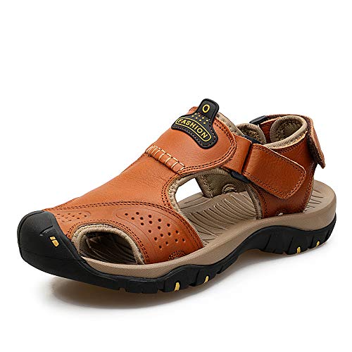 **Men's Closed Toe Leather Hiking Sandals – Lightweight Outdoor Sports Sandals for Summer Walking, Camping & Travel**