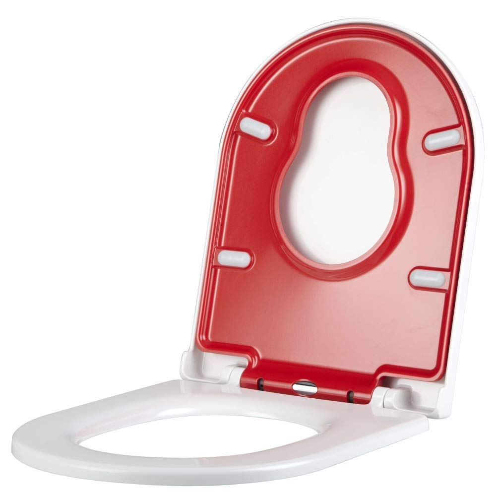 D-Shaped Soft Close Quick Release Toilet Seat Cover - Square Trapezoid Bathroom Toilet Lid with Secure Fixing, Red - Perfect for Modern Homes, Apartments & Guest Bathrooms