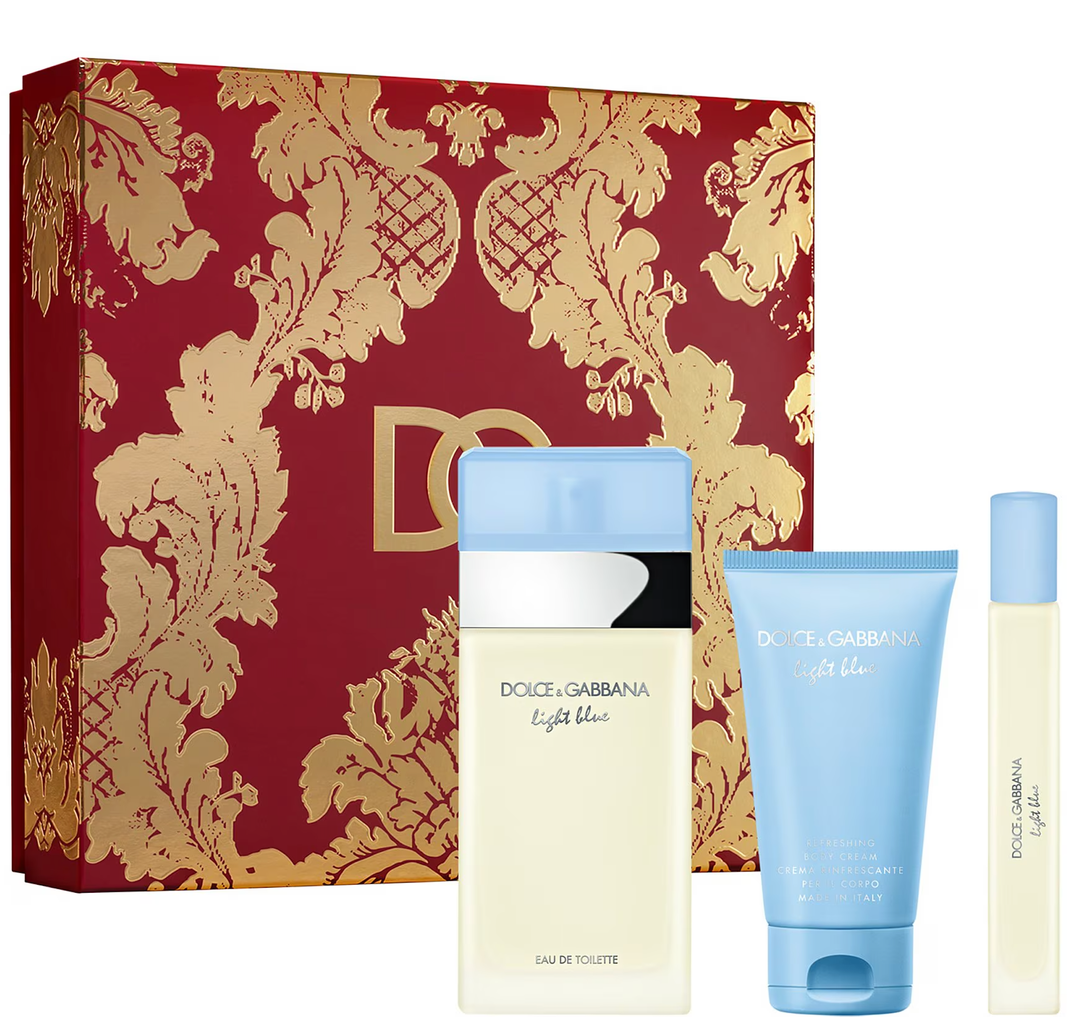 Dolce & Gabbana Light Blue Women's 3-Piece Gift Set - 100ML Eau de Toilette Spray + 50ML Body Cream + 10ML Travel Size EDT | Perfect for Birthday, Anniversary & Valentine's Day Gifts