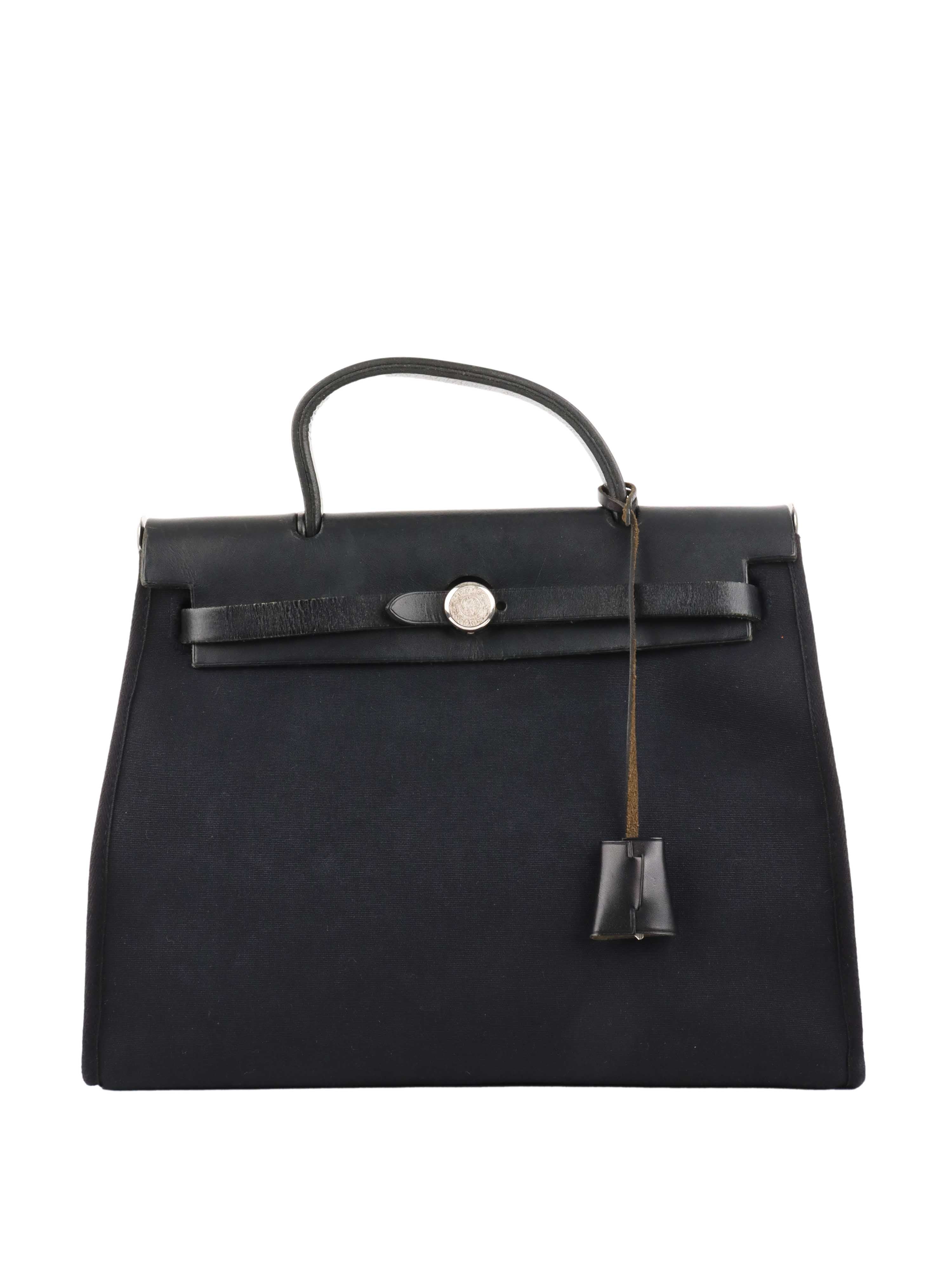 Vintage Hermes Herbag Stamp H Black Leather Shoulder Bag 2004 - Perfect for Work, Travel & Luxury Fashion Accessories