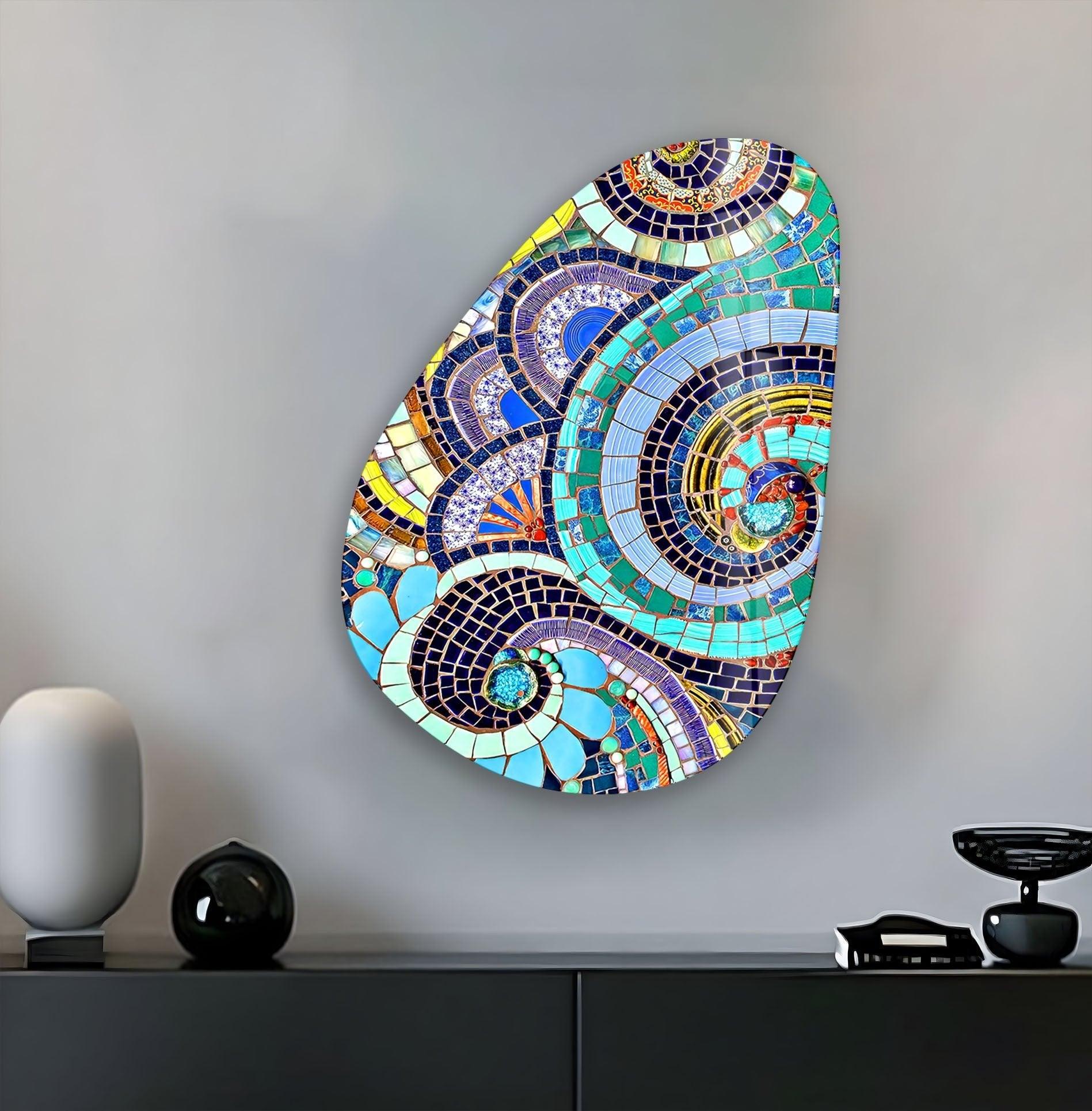 Asymmetrical Oval Mosaic Glass Wall Art - Handmade Modern Home Decor for Living Room, Bedroom & Office