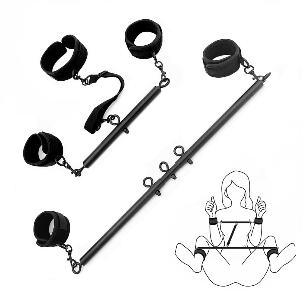 Premium Adjustable Spreader Bar for BDSM Bondage - 23-36 Inch Expandable Sex Toy with Handcuffs & Ankle Cuffs - Couples Restraint Furniture for Bedroom Play & BDSM Scenes