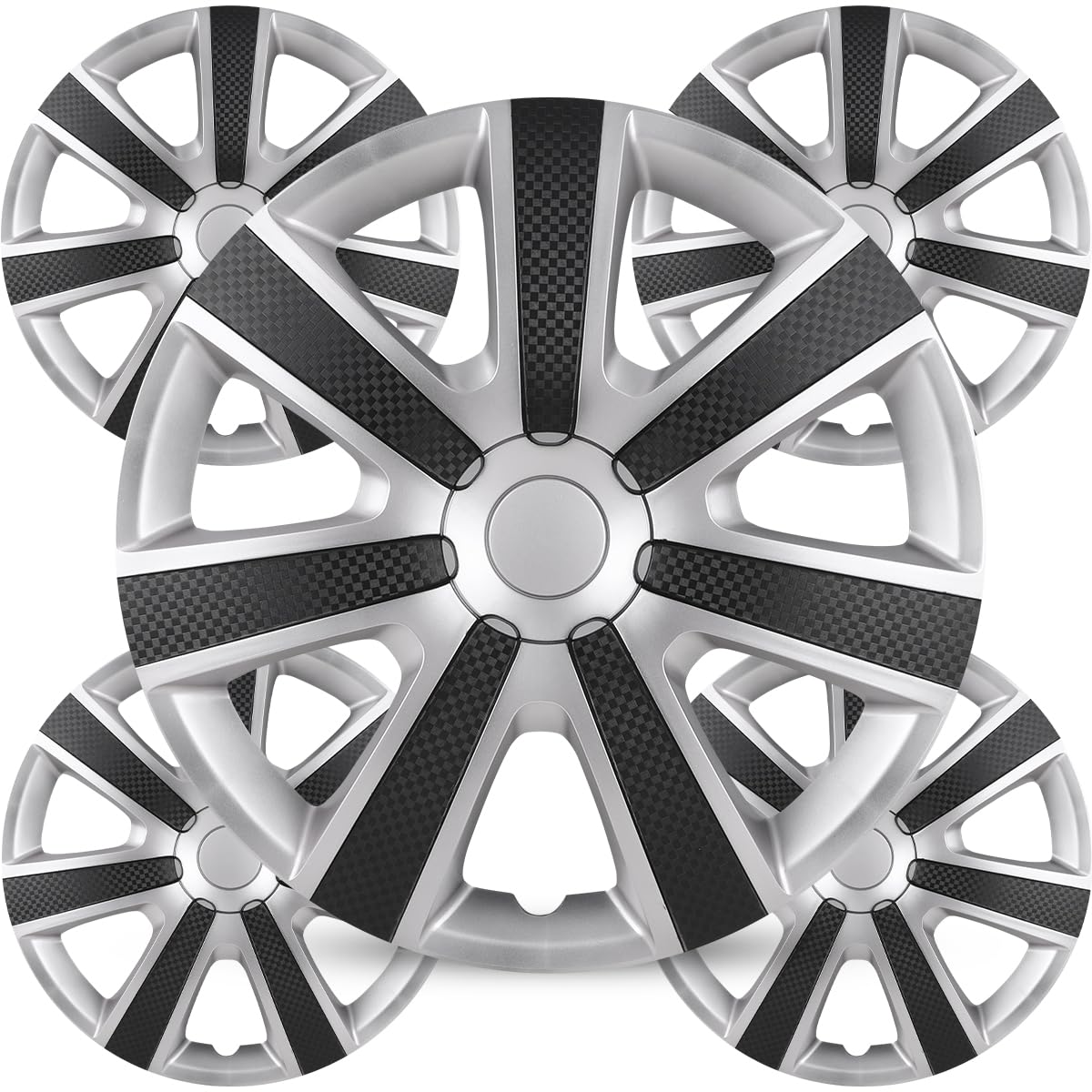 Winjet 14 Inch Universal Hubcaps - Silver & Black Wheel Rim Covers for Cars, Trucks & SUVs | Replacement for 14
