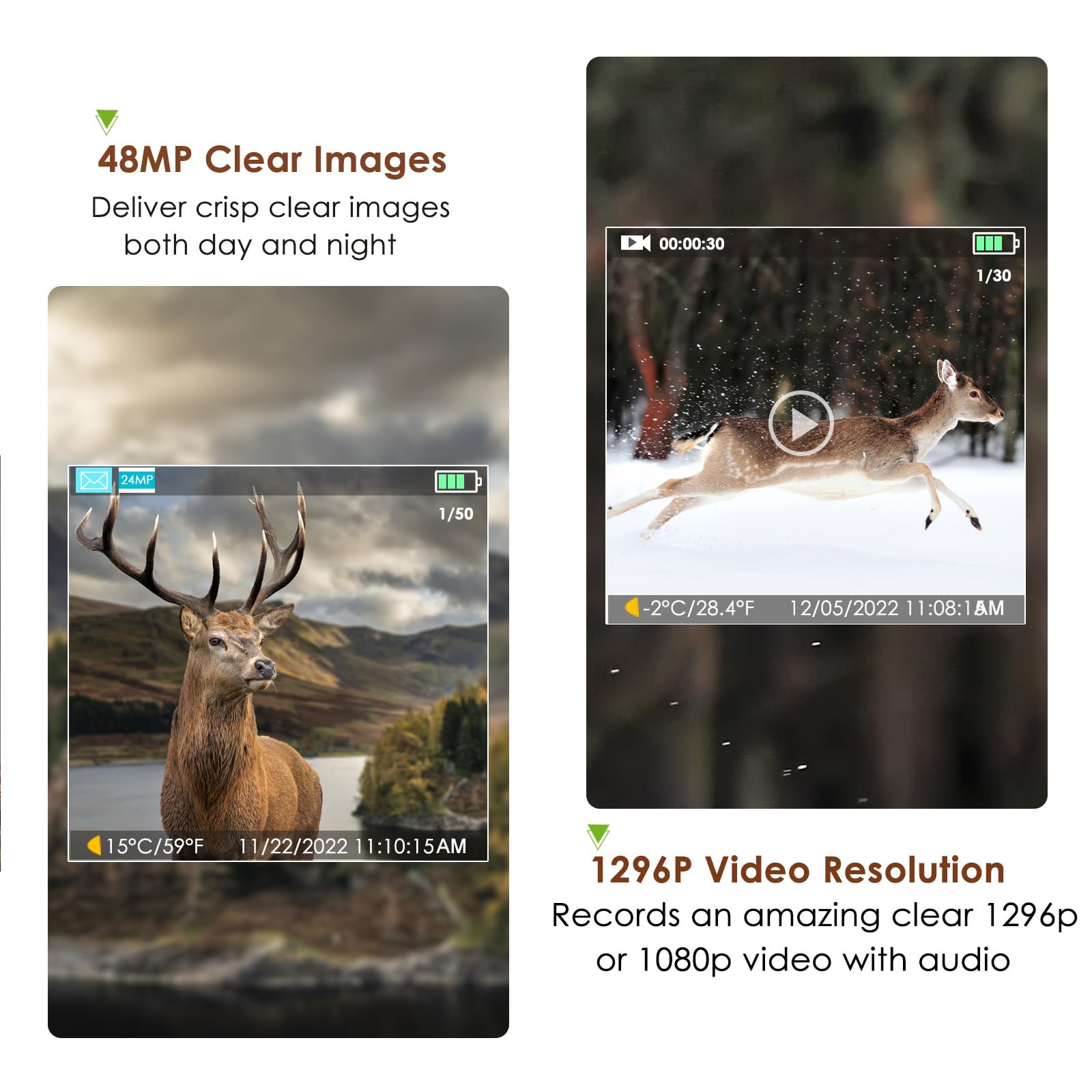 4-Pack Trail Camera 48MP 1296P HD Game Hunting Camera with Night Vision, Sound Recording & IP66 Waterproof - 100ft Range, 120° Wide Angle, 0.1s Trigger Speed for Wildlife Monitoring, Security Surveillance & Outdoor Adventure