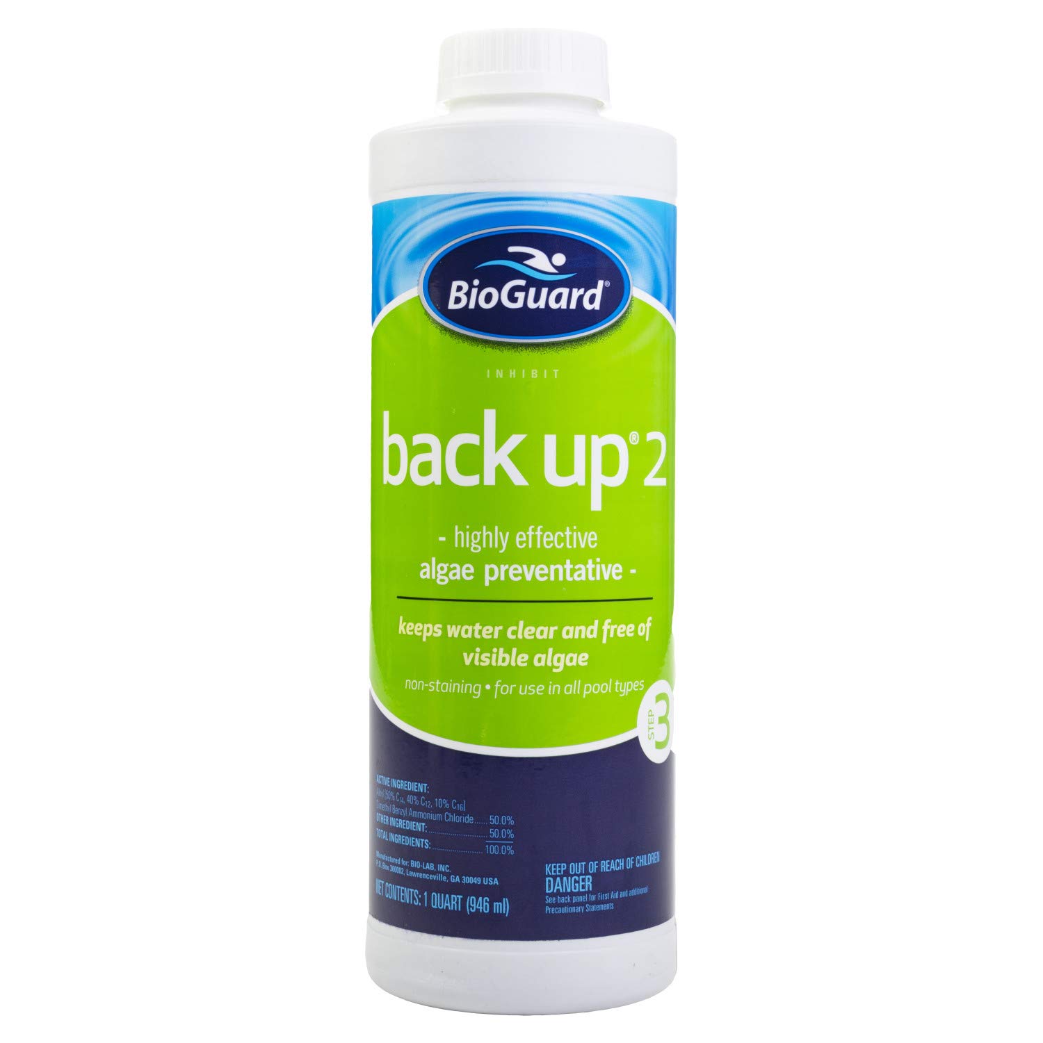 BioGuard Back Up 2 Algae Preventative - 1 Quart, Non-Staining Water Treatment for Pools & Spas | Keeps Water Clean & Clear | Effective Against Algae Growth | Perfect for Pool Maintenance & Water Clarity