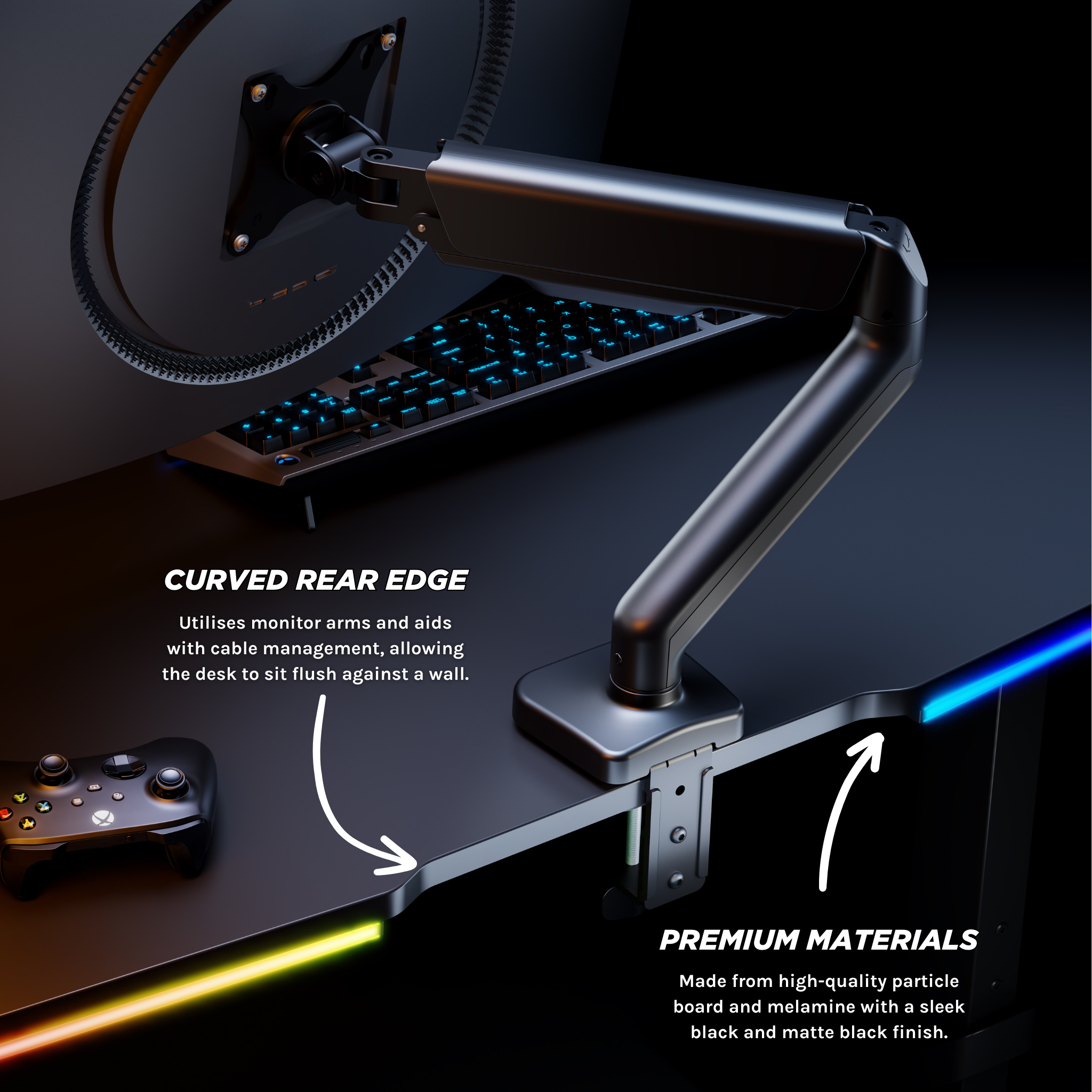 Colossus Heavy Duty RGB Gaming Desk - 132cm Wide LED Computer Desk for PC & Console Gamers - Perfect for Streaming, Esports & Home Office Setup
