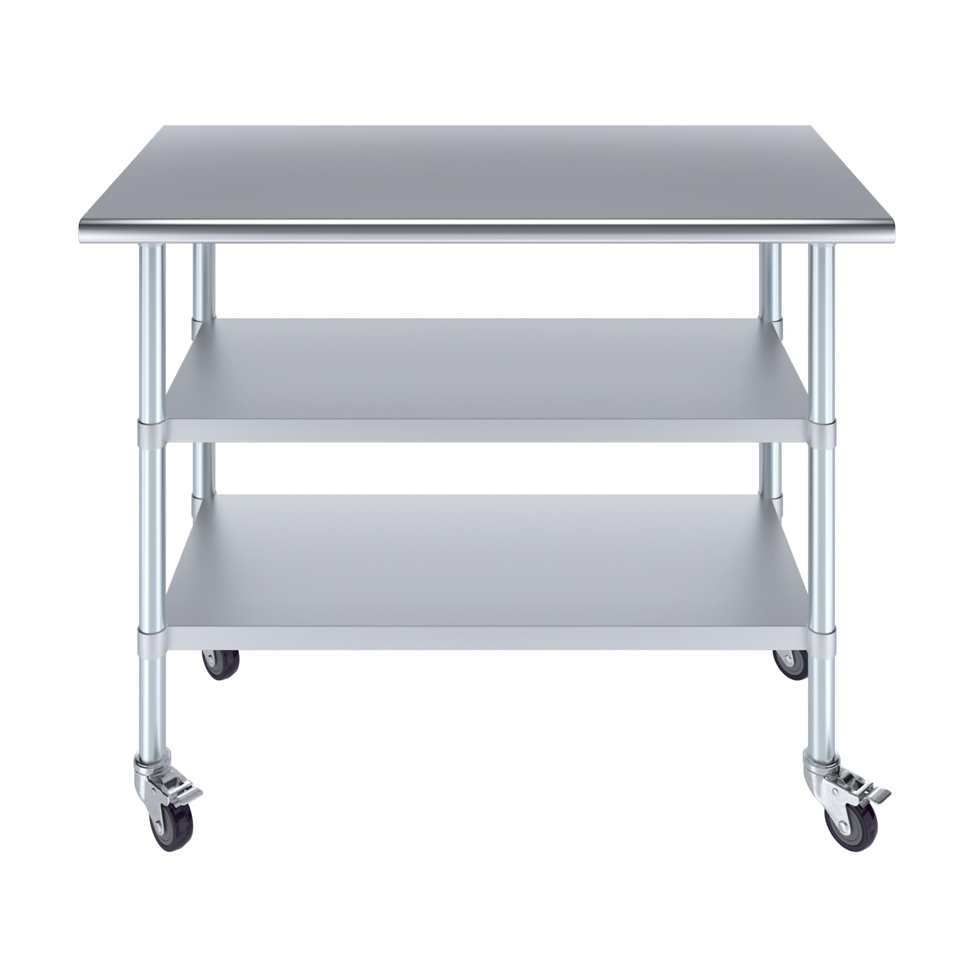 AmGood Stainless Steel Work Table with 2 Shelves & Wheels | Heavy Duty Metal Utility Table for Kitchen, Garage, Workshop (48