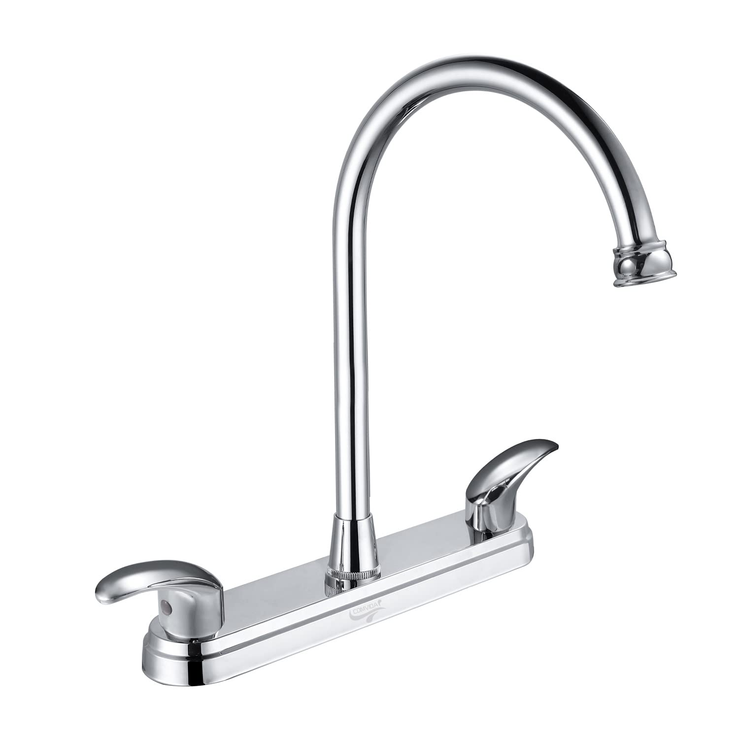 2 Handle High Arc Swivel Kitchen Faucet - Stainless Steel Commercial Sink Faucet with Solid Brass Construction - Modern Chrome Finish 3 Hole Mount (CV-80100) - Perfect for Restaurant, Home Kitchen & Bar Use