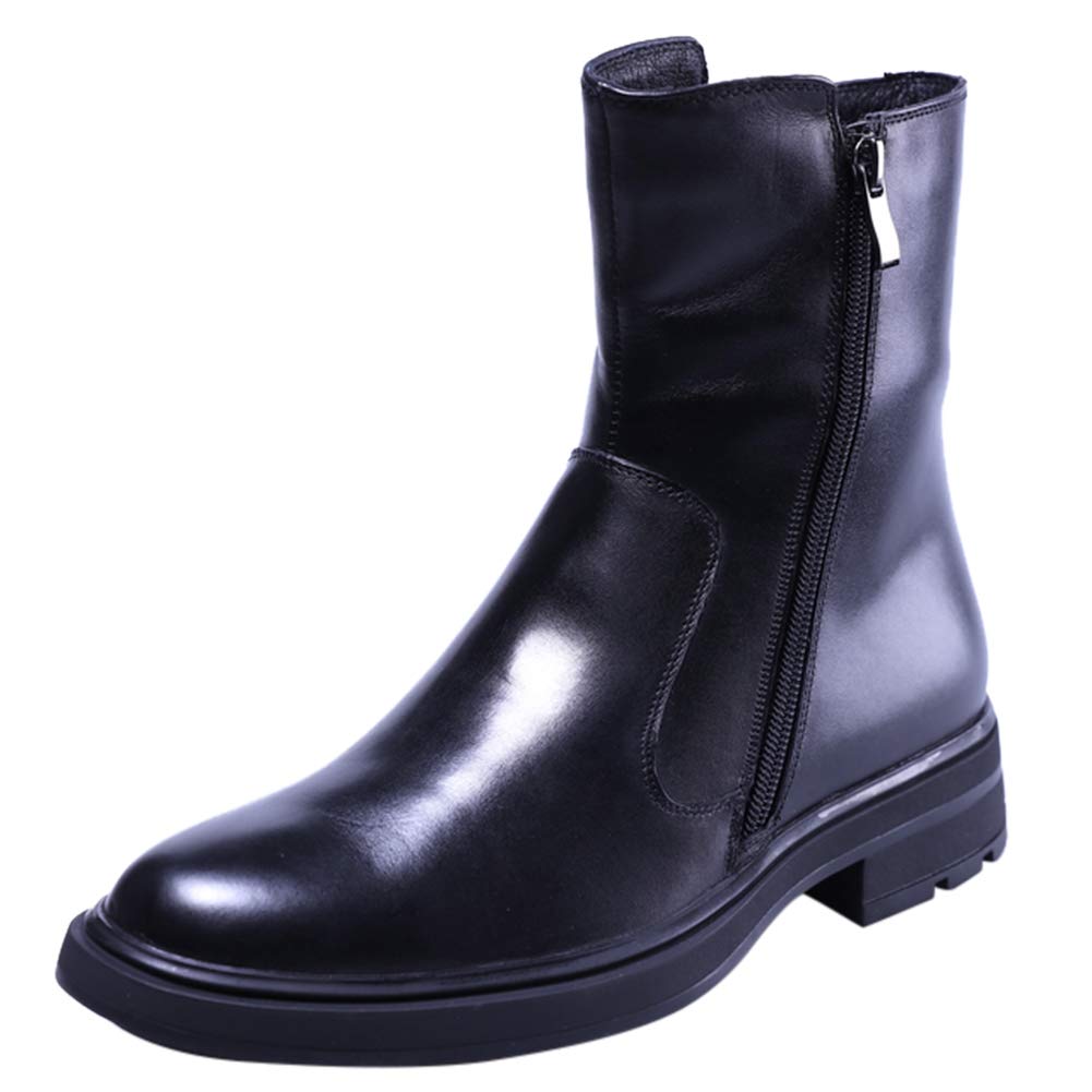 Santimon Men's Winter Boots - Fur Lined Leather Dress Boots with Zipper & Round Toe, Mid-Calf Height, Black - Perfect for Office, Formal Events & Cold Weather Wear