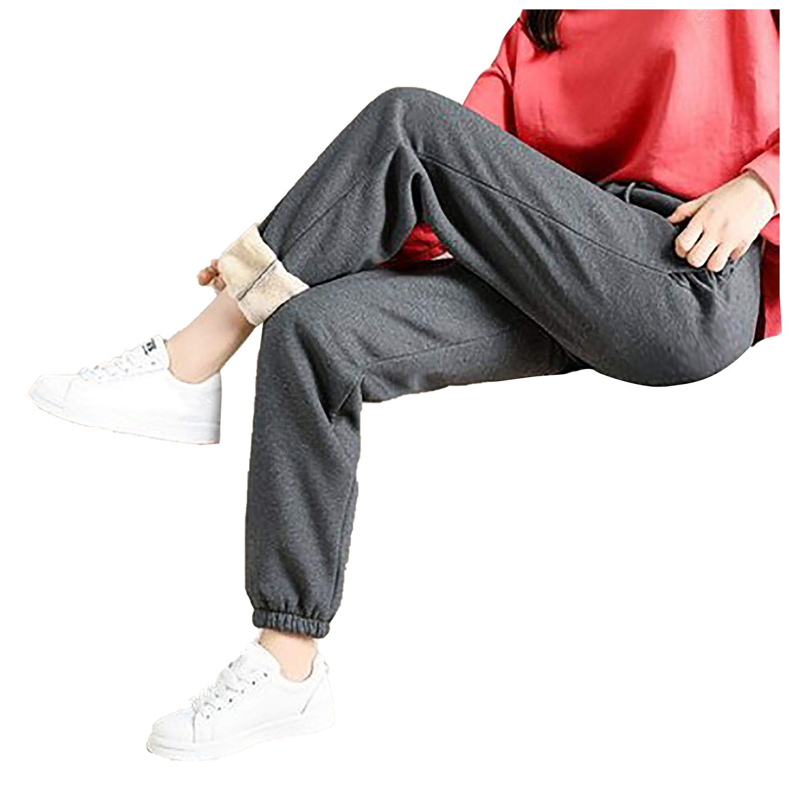 Women's Fleece Lined Sweatpants - High Waist Loose Drawstring Joggers, Warm Winter Pants, Y2K Fashion Trendy Trousers for Casual Wear, Lounge & Outdoor Activities