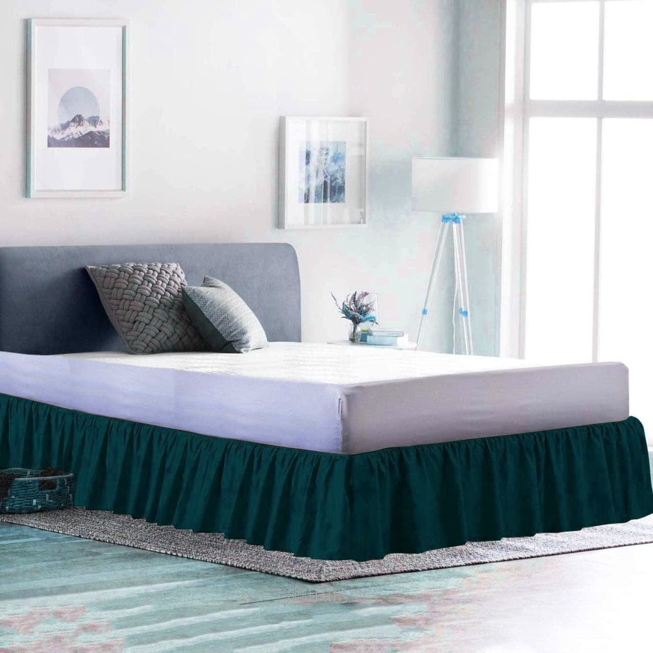 Premium 100% Cotton 800 Thread Count Ruffled Bed Skirt - King Size Teal Solid with 18
