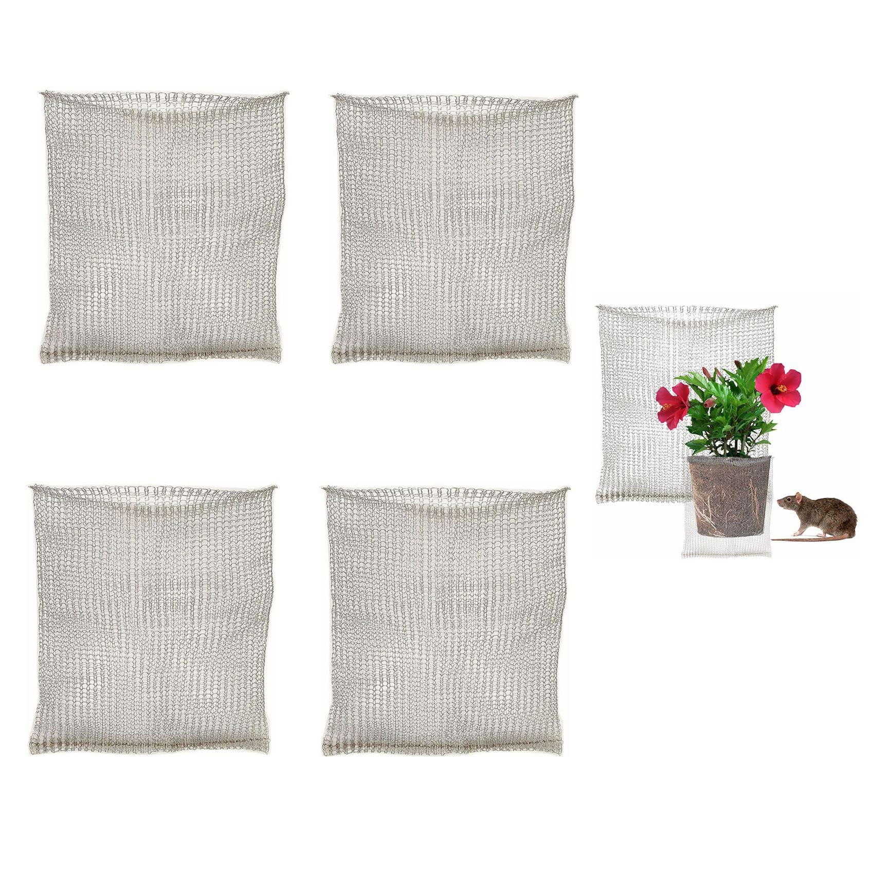 4 Pack Stainless Steel Root Protection Net Bags - Gopher & Vole Wire Mesh Baskets for Garden Plants & Flowers - Durable Plant Root Guard for Outdoor Gardening & Landscaping