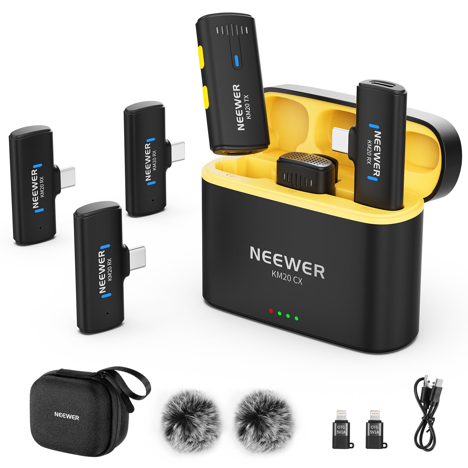 NEEWER KM20 Wireless Lavalier Microphone Set for Type C - Compact Clip-on Mic for Smartphones, Cameras, Laptops - Perfect for Vlogging, Interviews, Live Streaming & Online Meetings