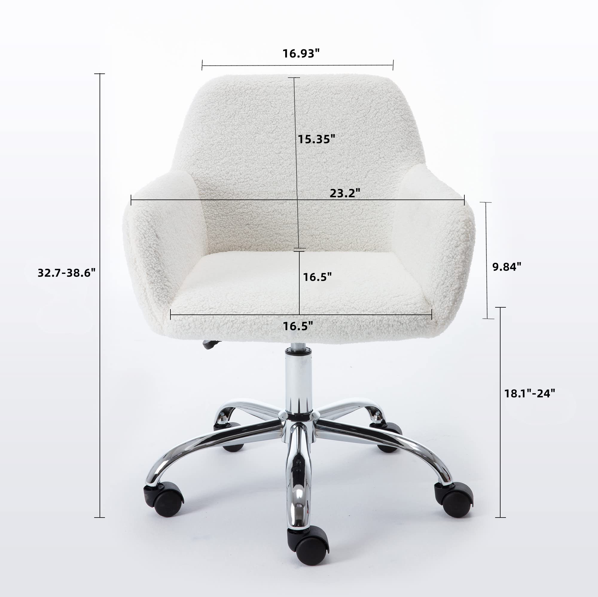 HomVent White Faux Fur Swivel Chair with Wheels - Adjustable Height Modern Plush Makeup Vanity Stool, Soft Office Desk Chair for Bedroom, Living Room & Dressing Room - Perfect for Home Decor, Beauty Salon & Cozy Reading Nook