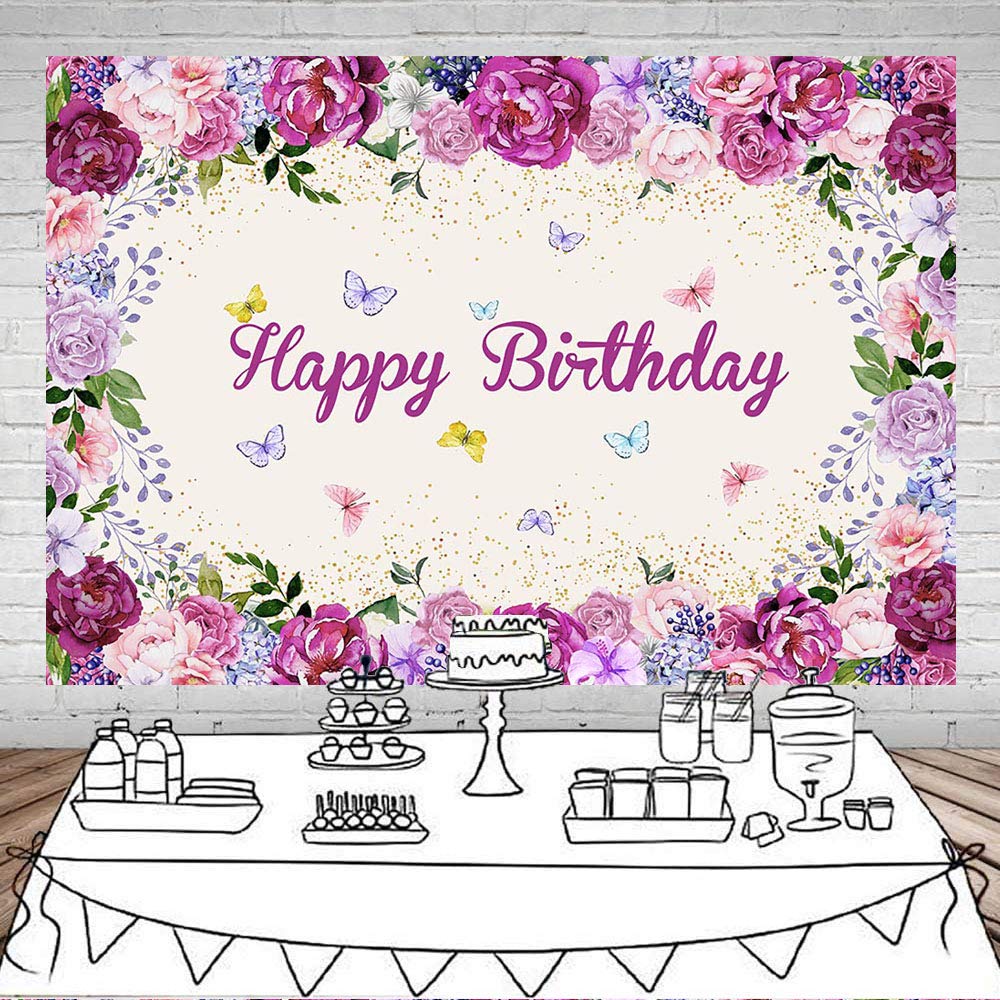 Butterfly Floral Party Backdrop for Baby Girls - Fairy Princess Birthday Photography Background - Vinyl Kids Sweet Cake Table Banner Decor Supplies (6x4ft) - Perfect for Birthday Parties, Baby Showers & Photo Shoots