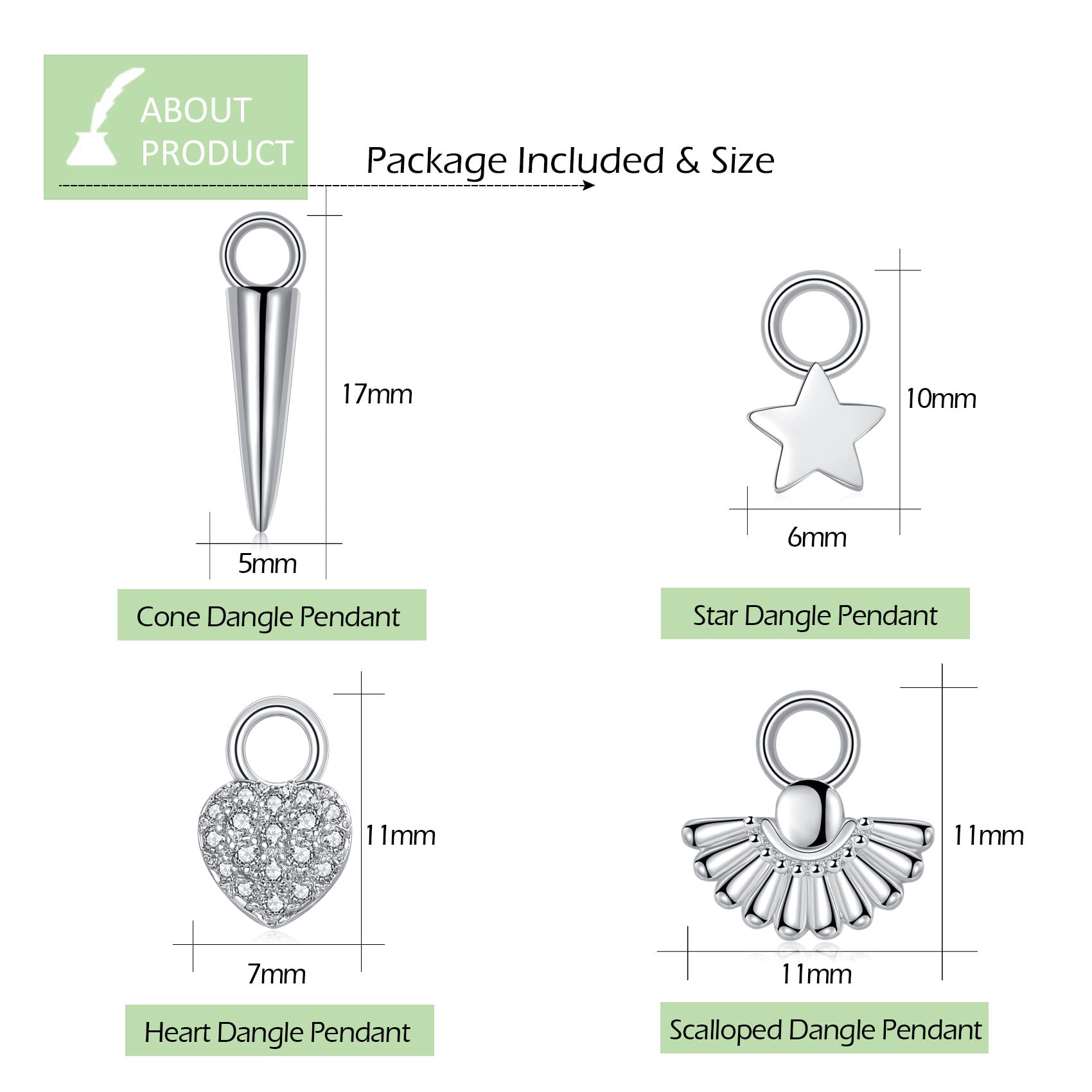 S925 Sterling Silver Dangle Hoop Earrings for Women & Girls - 2 Pairs Hoop Earrings with 4 Dangle Pendants, Cubic Zirconia Drop Earrings Set | Perfect for Parties, Weddings & Everyday Wear