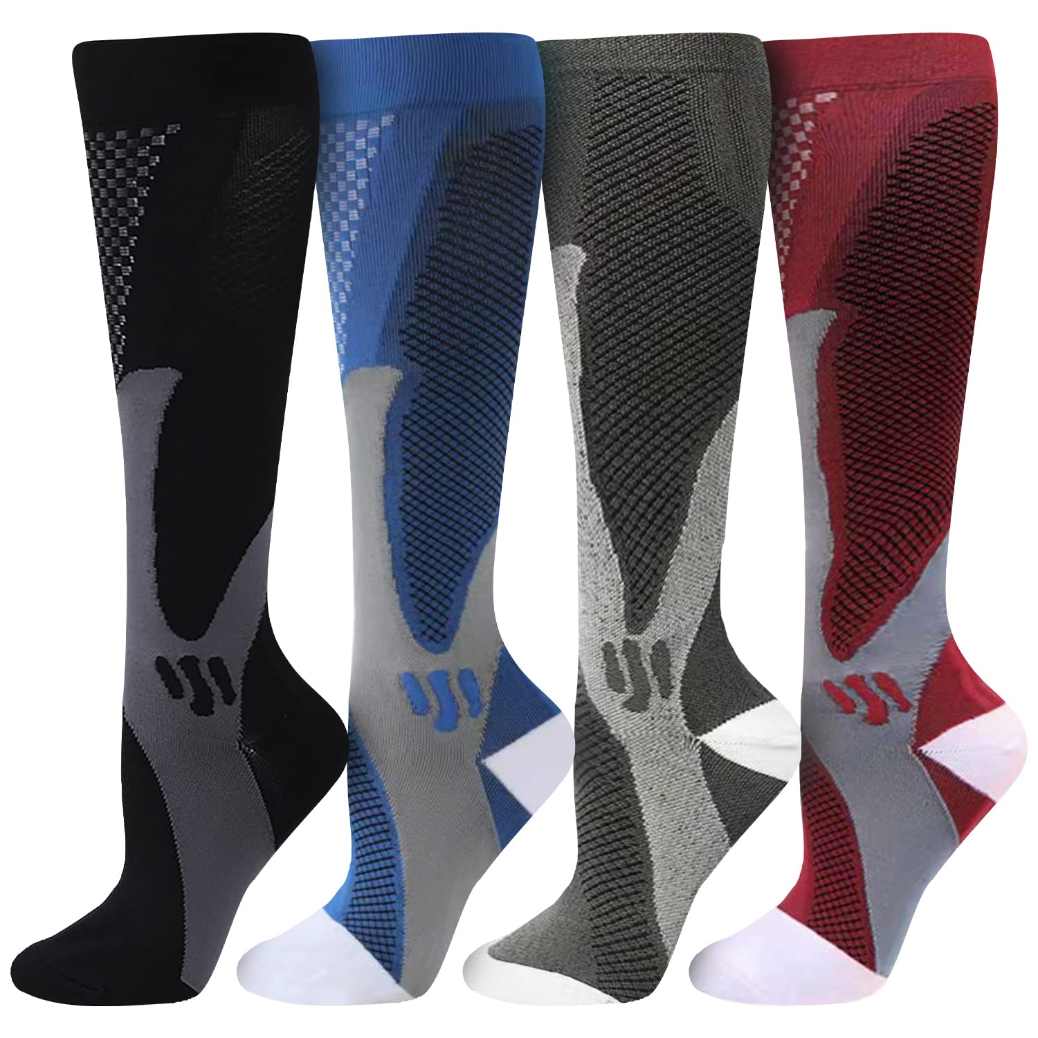 DZSoCoki 20-30mmHg Medical Grade Compression Socks for Women & Men - 4 Pairs - Circulation Support for Nurses, Running, Swelling Relief & Sports Performance - Perfect for Workouts, Travel & Long Shifts