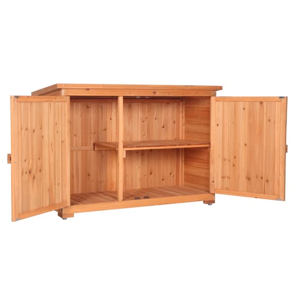 Double Door Fir Wood Outdoor Storage Shed - Weatherproof Garden Yard Cabinet for Tools & Equipment (Orange Red) - Perfect for Backyard, Patio & Garage Organization