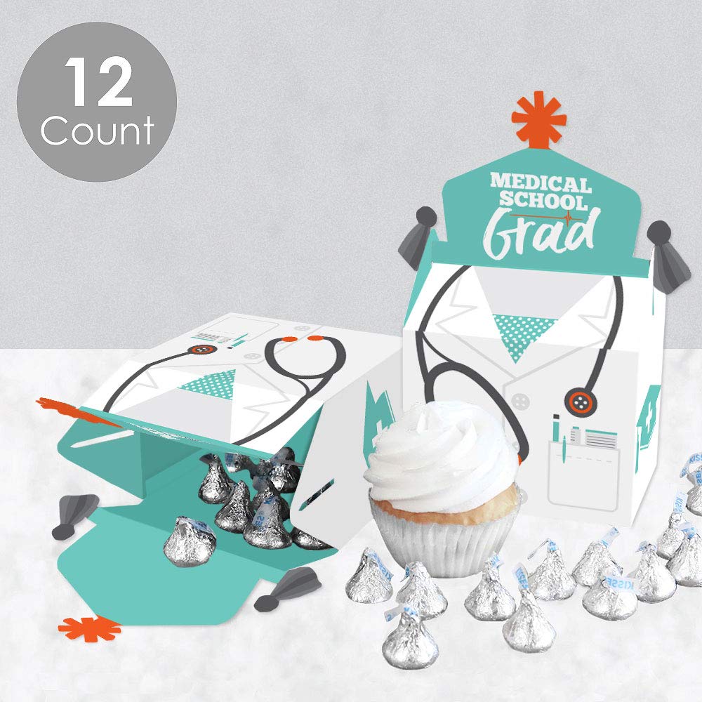 Big Dot of Happiness Medical School Graduation Treat Boxes - Set of 12 Party Favors for Doctor Graduation Celebrations, White Coat Ceremony & Healthcare Events