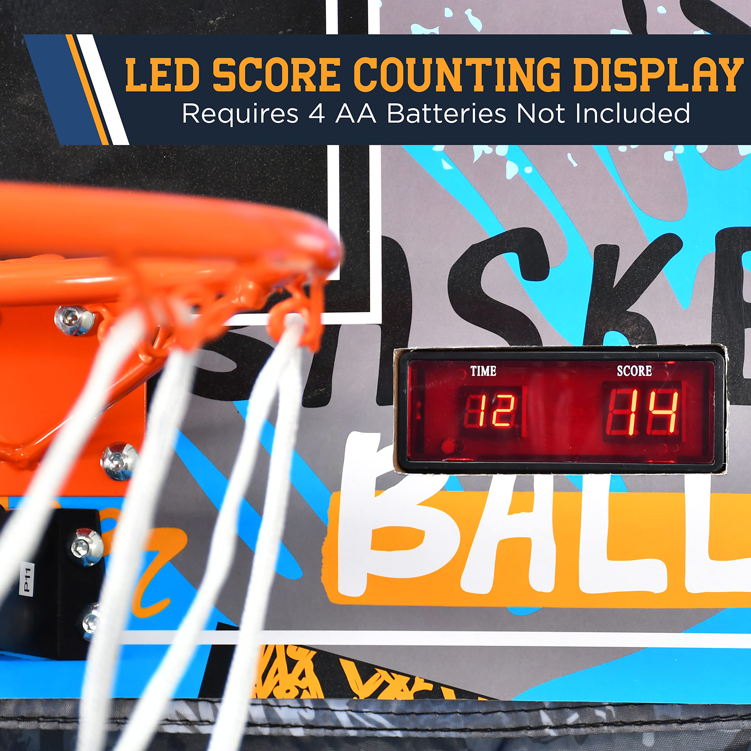 SereneLife Single Shot Basketball Arcade Game with LED Digital Scoreboard & Timer - Includes 3 Basketballs & Air Pump - Foldable Compact Design for Kids & Adults - Perfect for Indoor Playrooms, Game Rooms, and Family Fun Nights